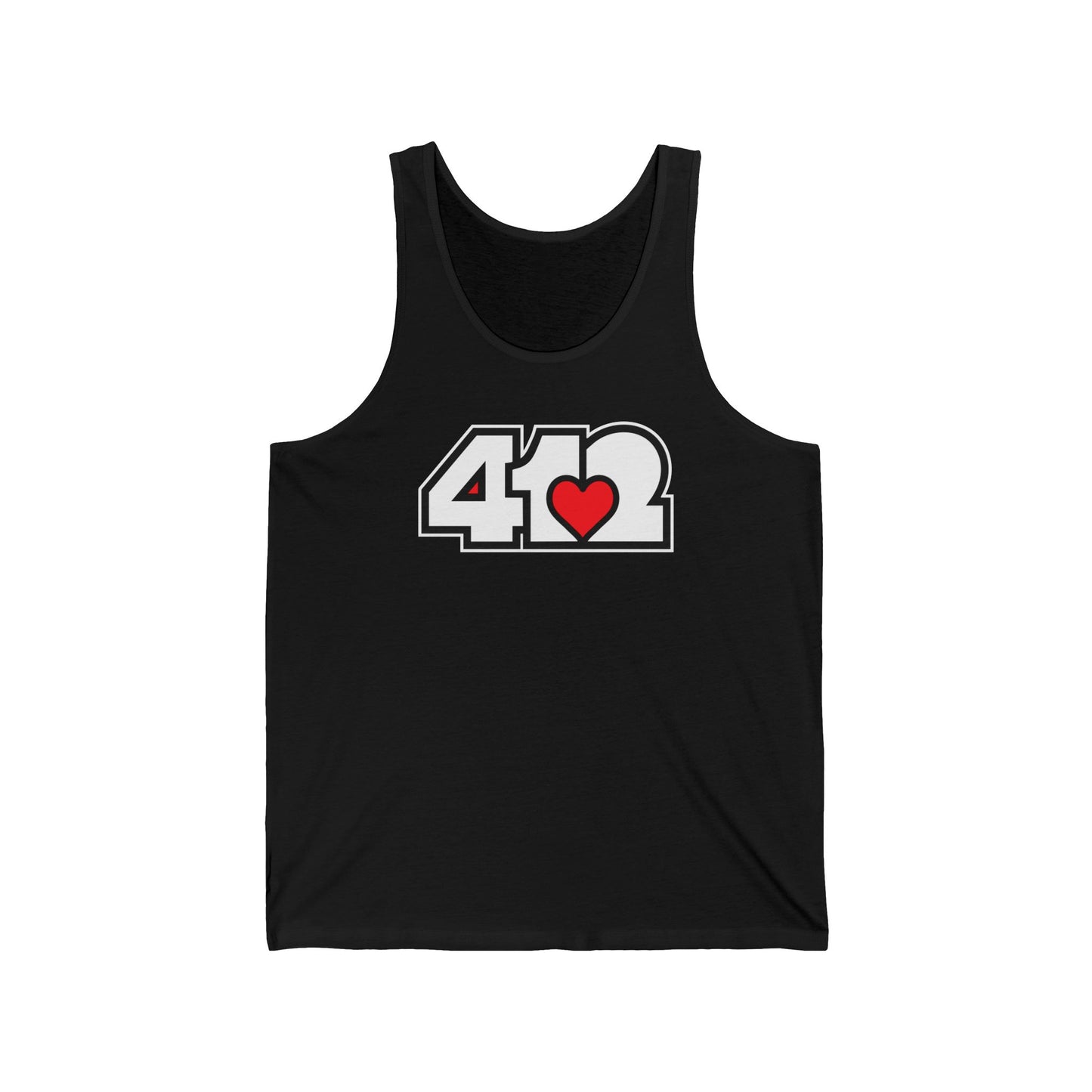 412 Unisex Jersey Tank - Red Heart, White Logo