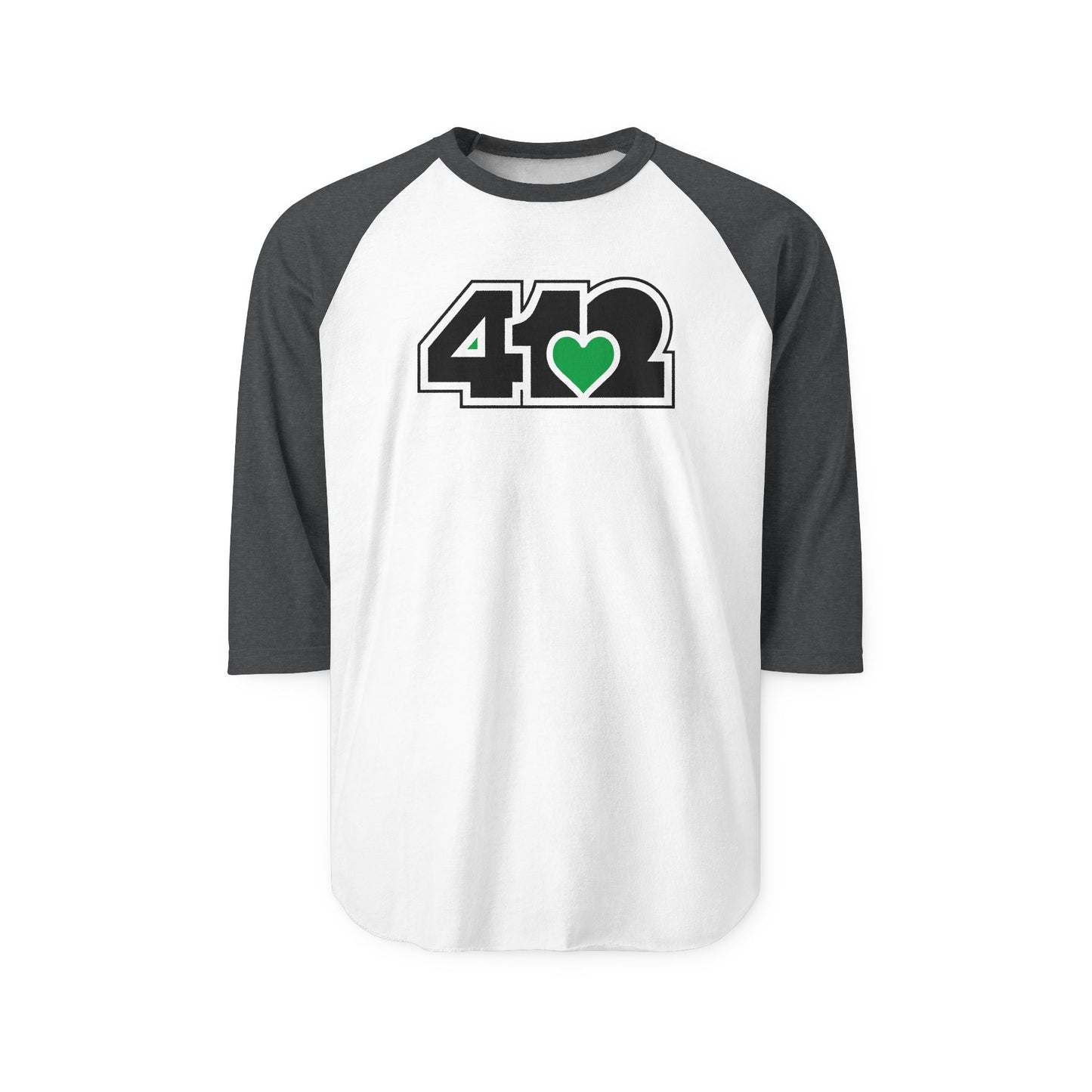 412 Raglan Baseball Tee - Green Heart, Black Logo