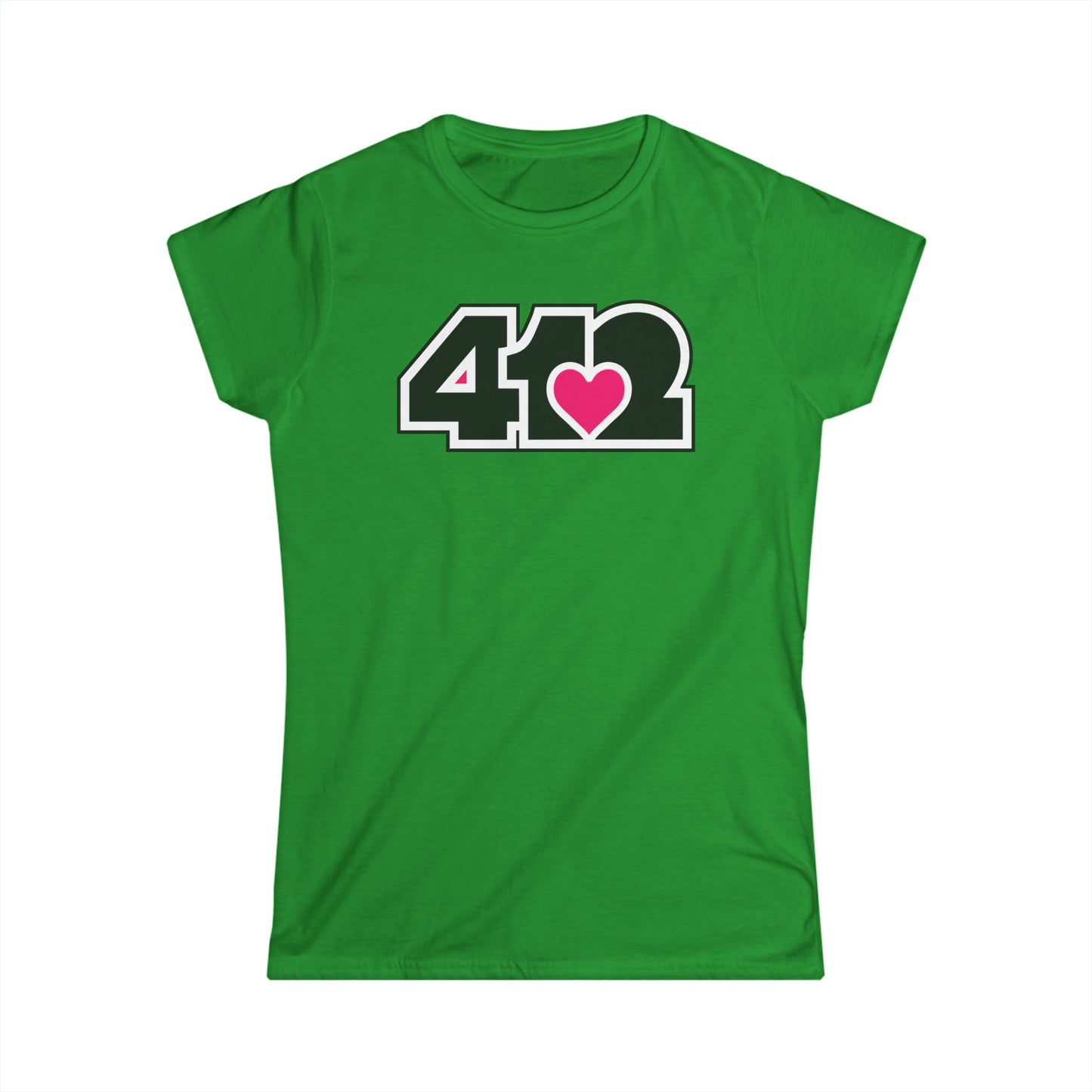 412 Women's Softstyle Tee - Pink Heart, Black Logo