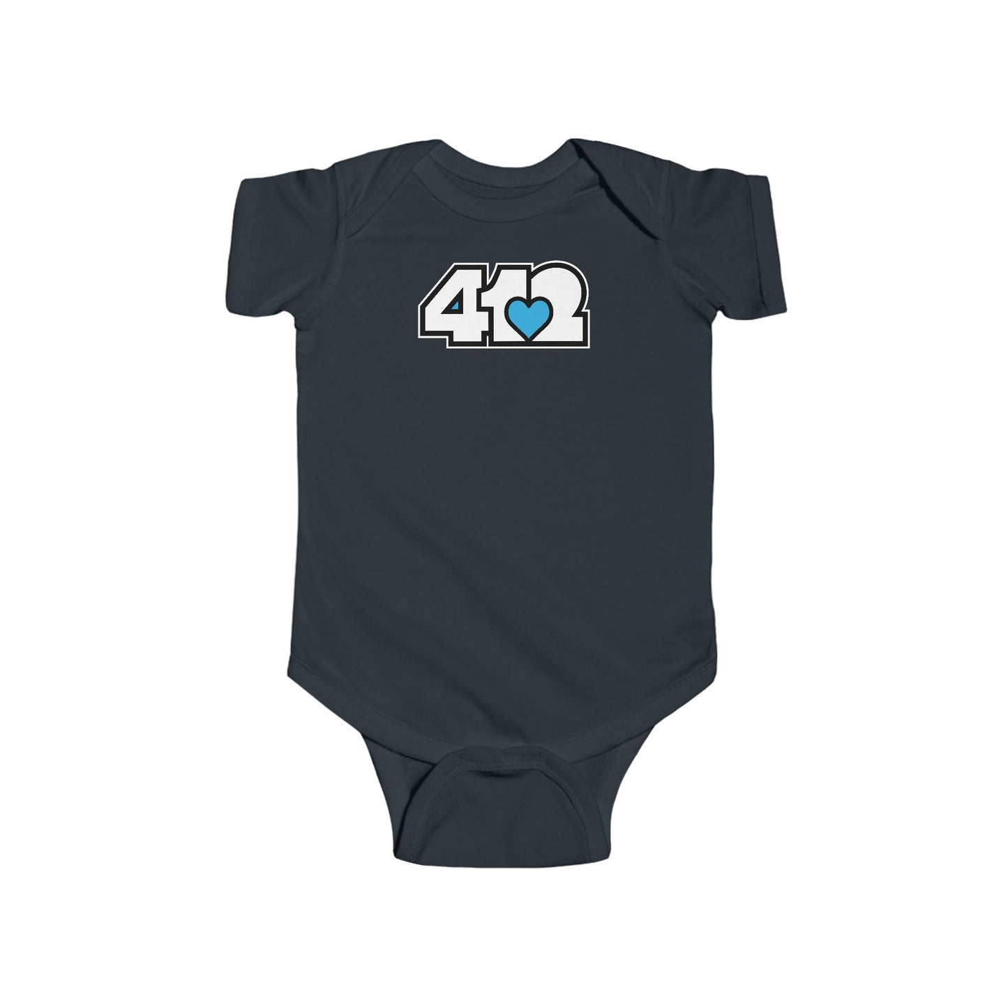 412 Infant Bodysuit - Blue Heart, White Logo