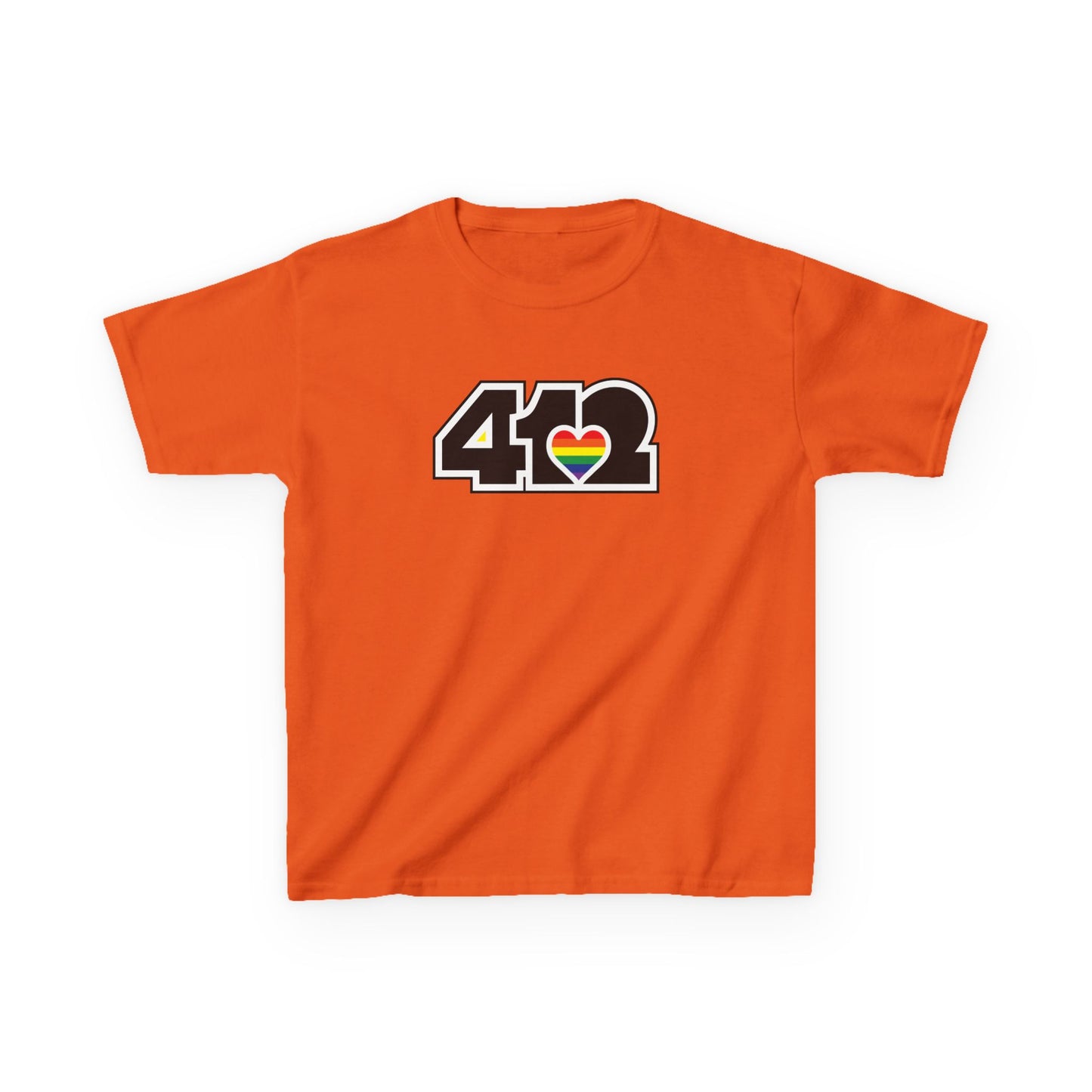 412 Kids Cotton Tee - Rainbow Heart, Black Logo