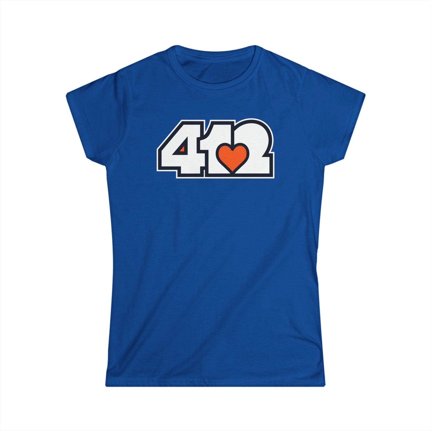 412 Women's Softstyle Tee - Orange Heart, White Logo