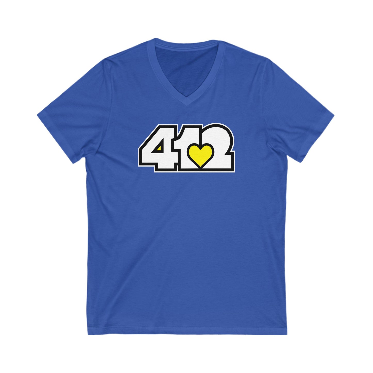 412 Women's V-Neck - Yellow Heart, White Logo