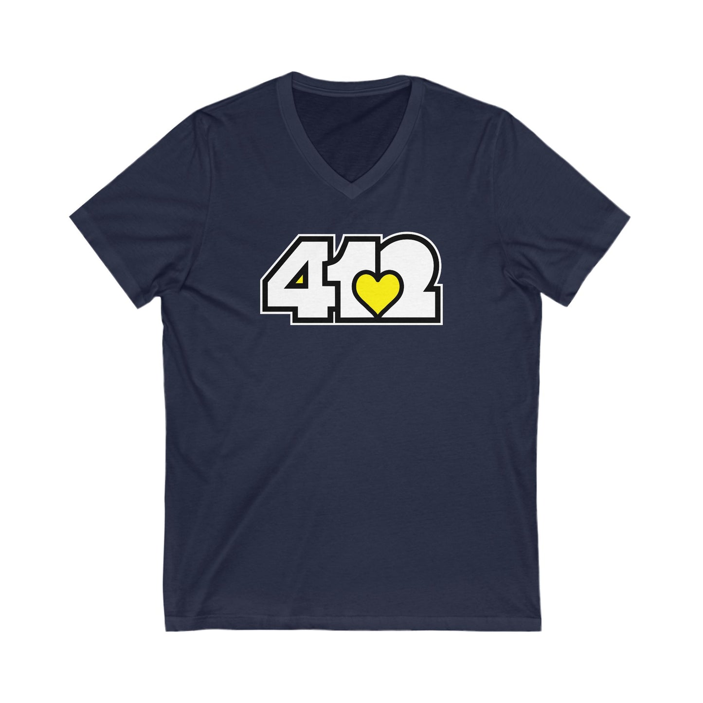 412 Women's V-Neck - Yellow Heart, White Logo