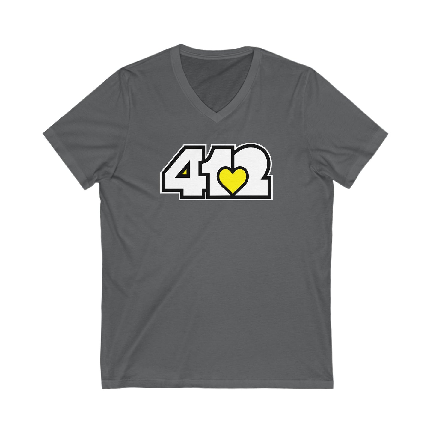 412 Women's V-Neck - Yellow Heart, White Logo