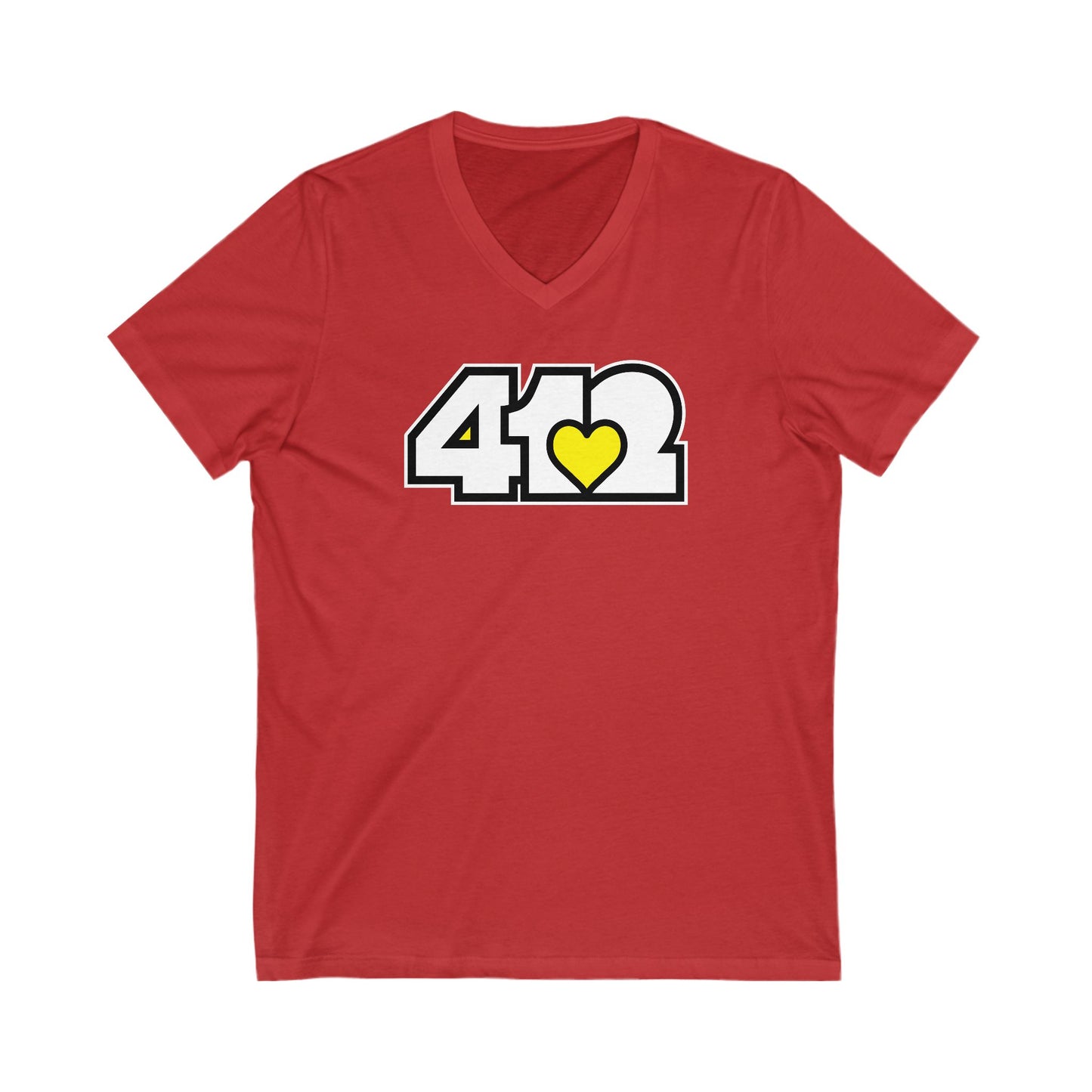 412 Women's V-Neck - Yellow Heart, White Logo