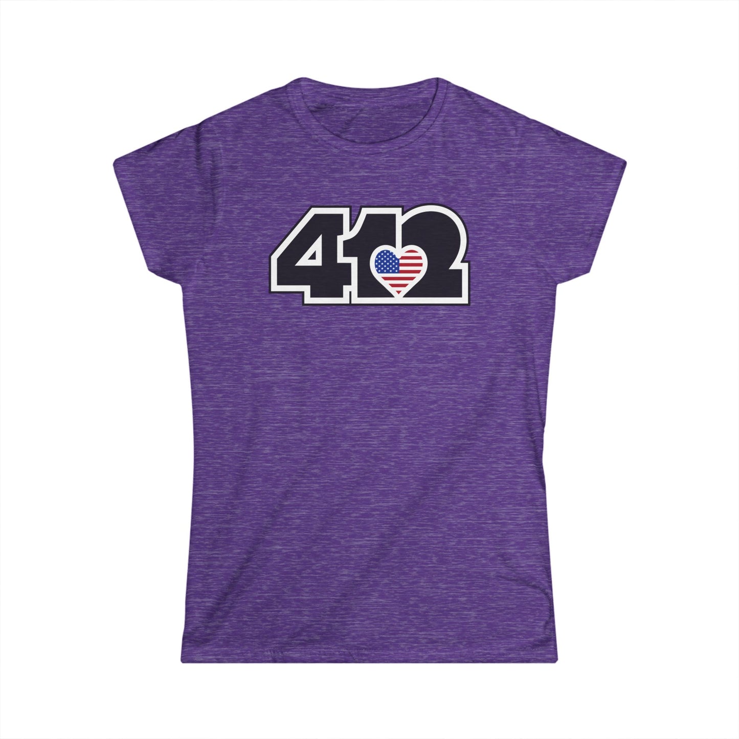 412 Women's Softstyle Tee - Stars & Stripes Heart, Black Logo
