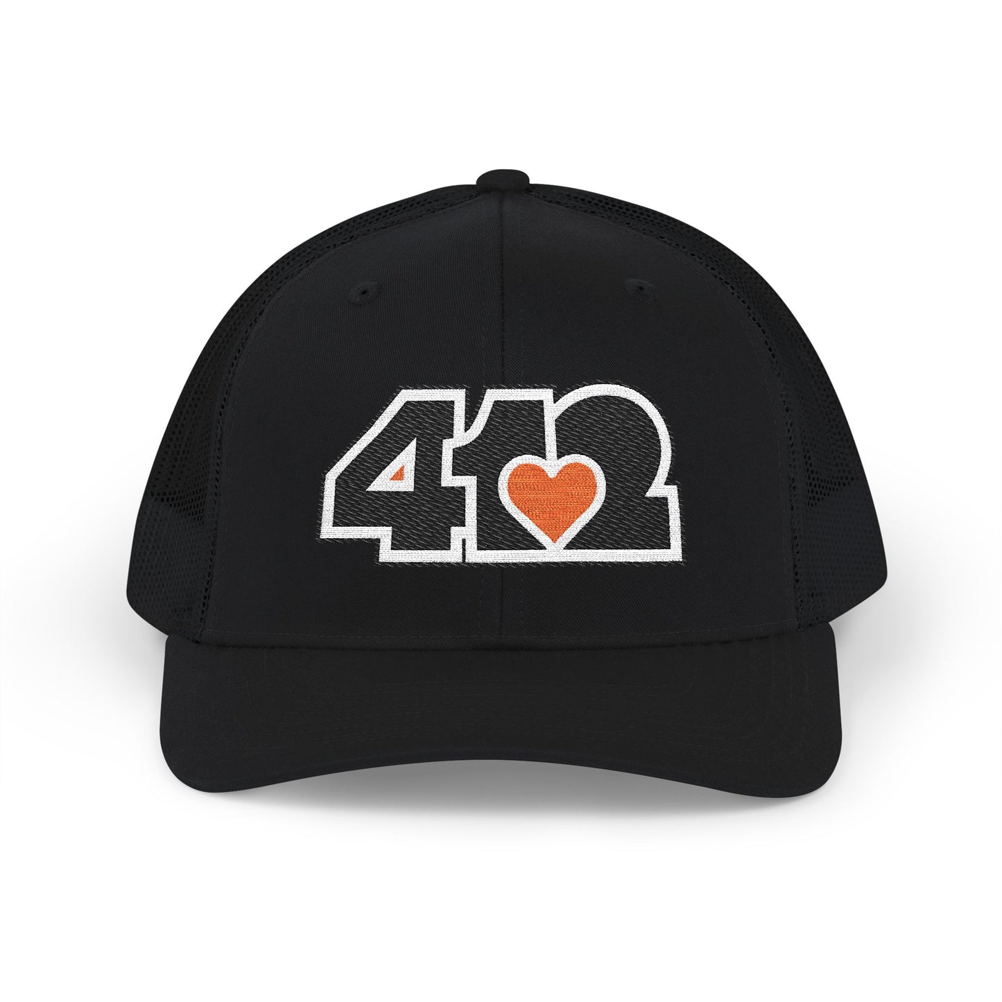 412 Snapback Crown – Embroidered Orange Heart Heart, Black Logo