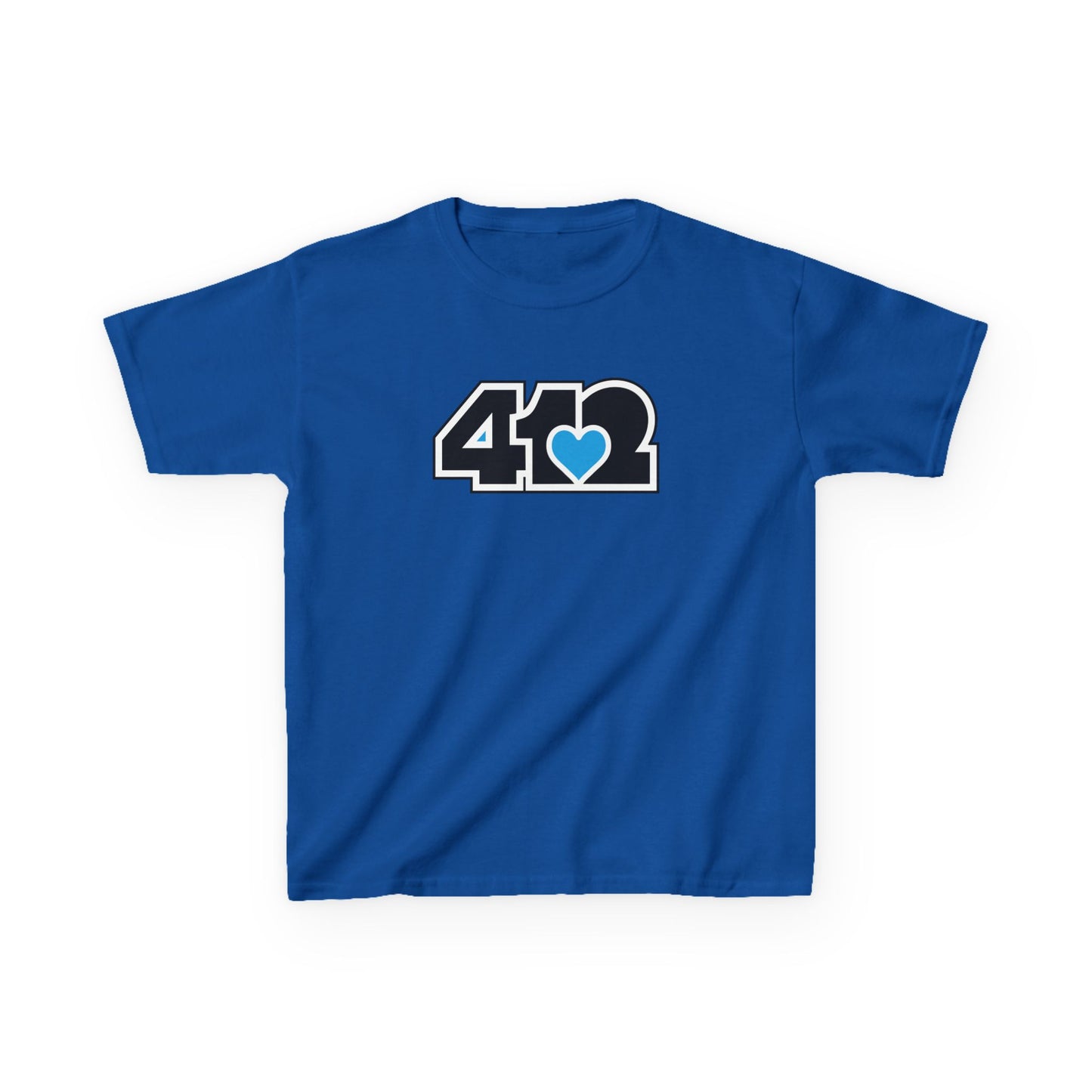 412 Kids Cotton Tee - Blue Heart, Black Logo