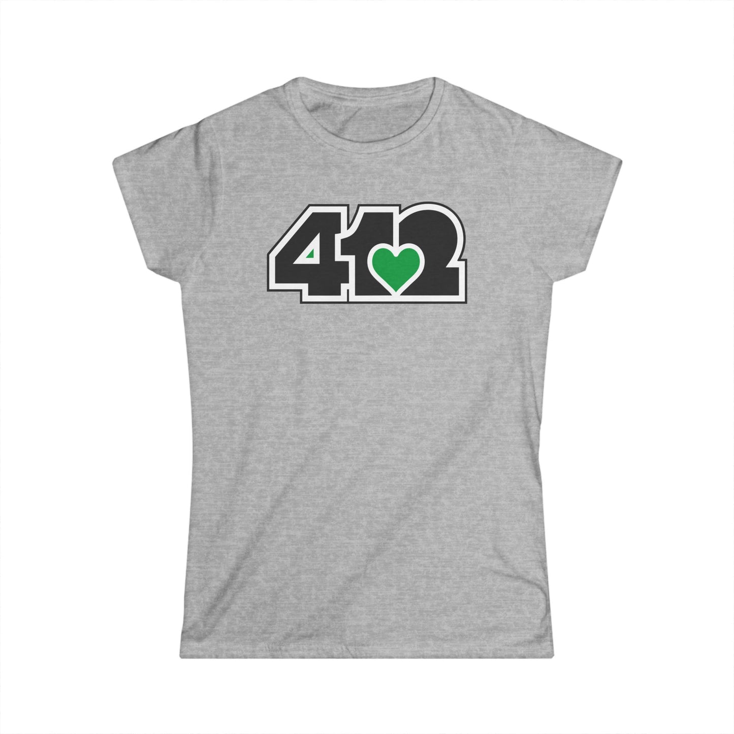 412 Women's Softstyle Tee - Green Heart, Black Logo