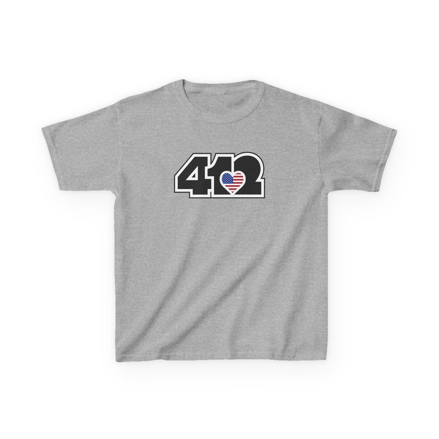 412 Kids Cotton Tee - Stars & Stripes Heart, Black Logo