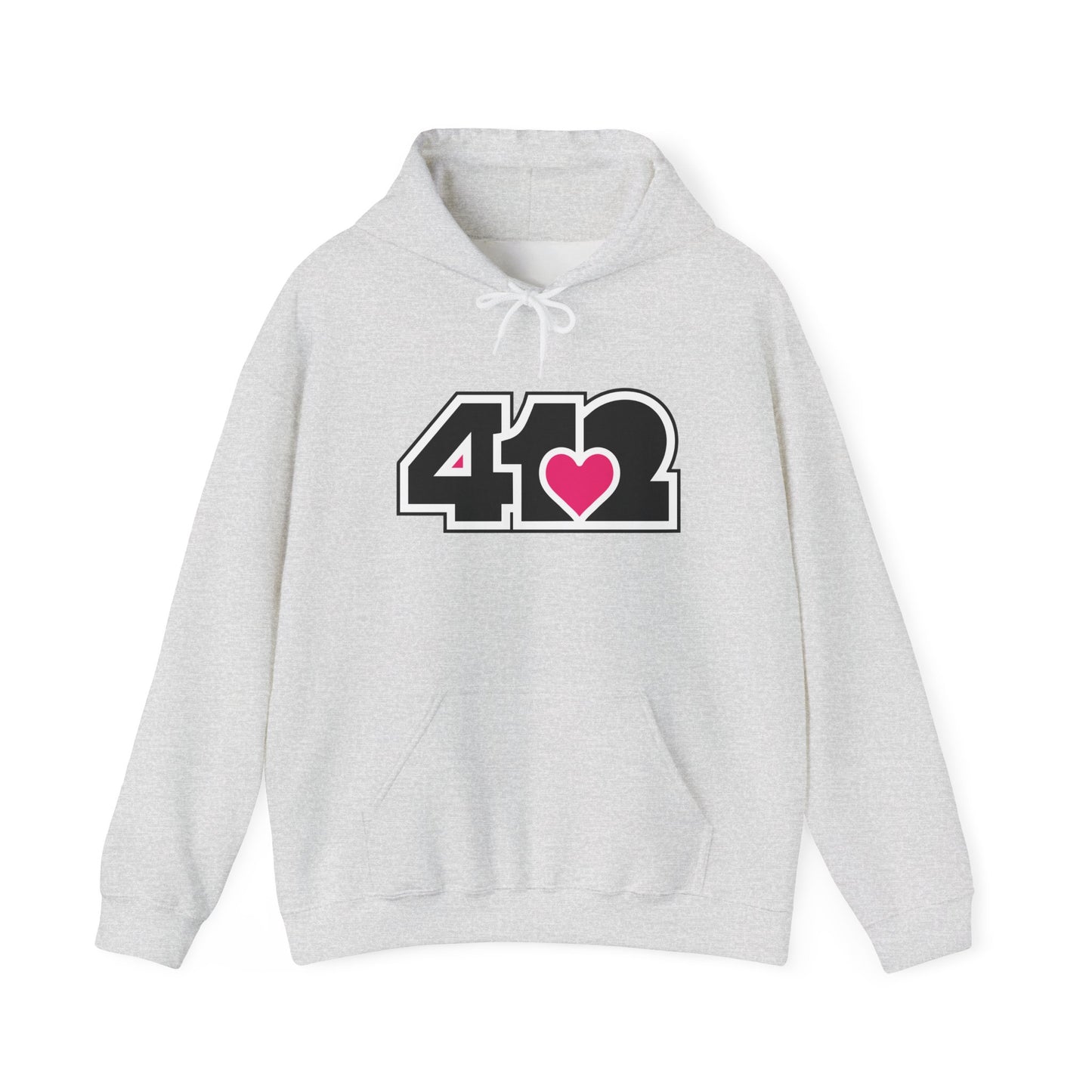 412 Classic Fit Adult Hoodie - Pink Heart, Black Logo