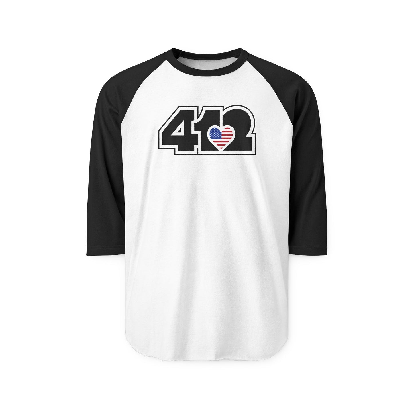 412 Raglan Baseball Tee - Stars & Stripes Heart, Black Logo