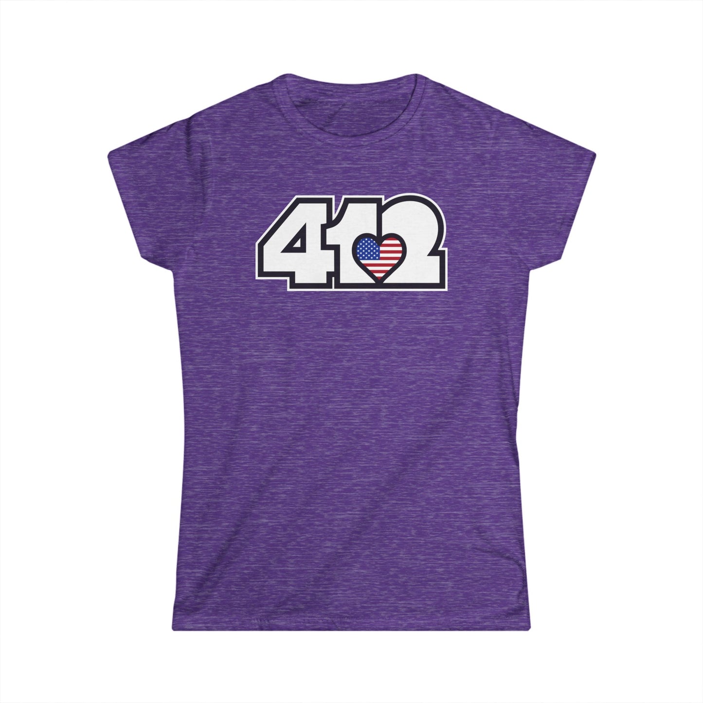 412 Women's Softstyle Tee - Stars & Stripes Heart, White Logo