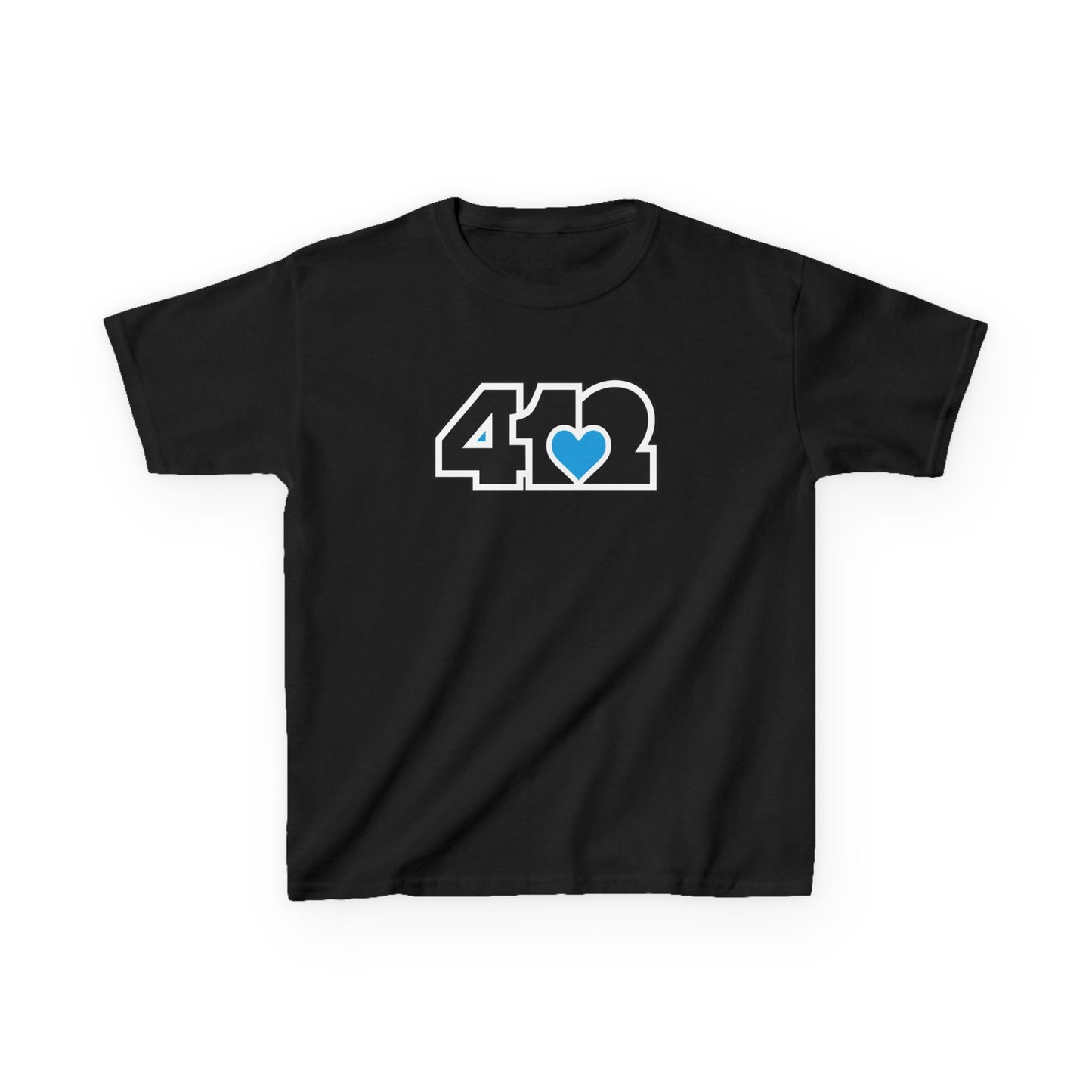 412 Kids Cotton Tee - Blue Heart, Black Logo