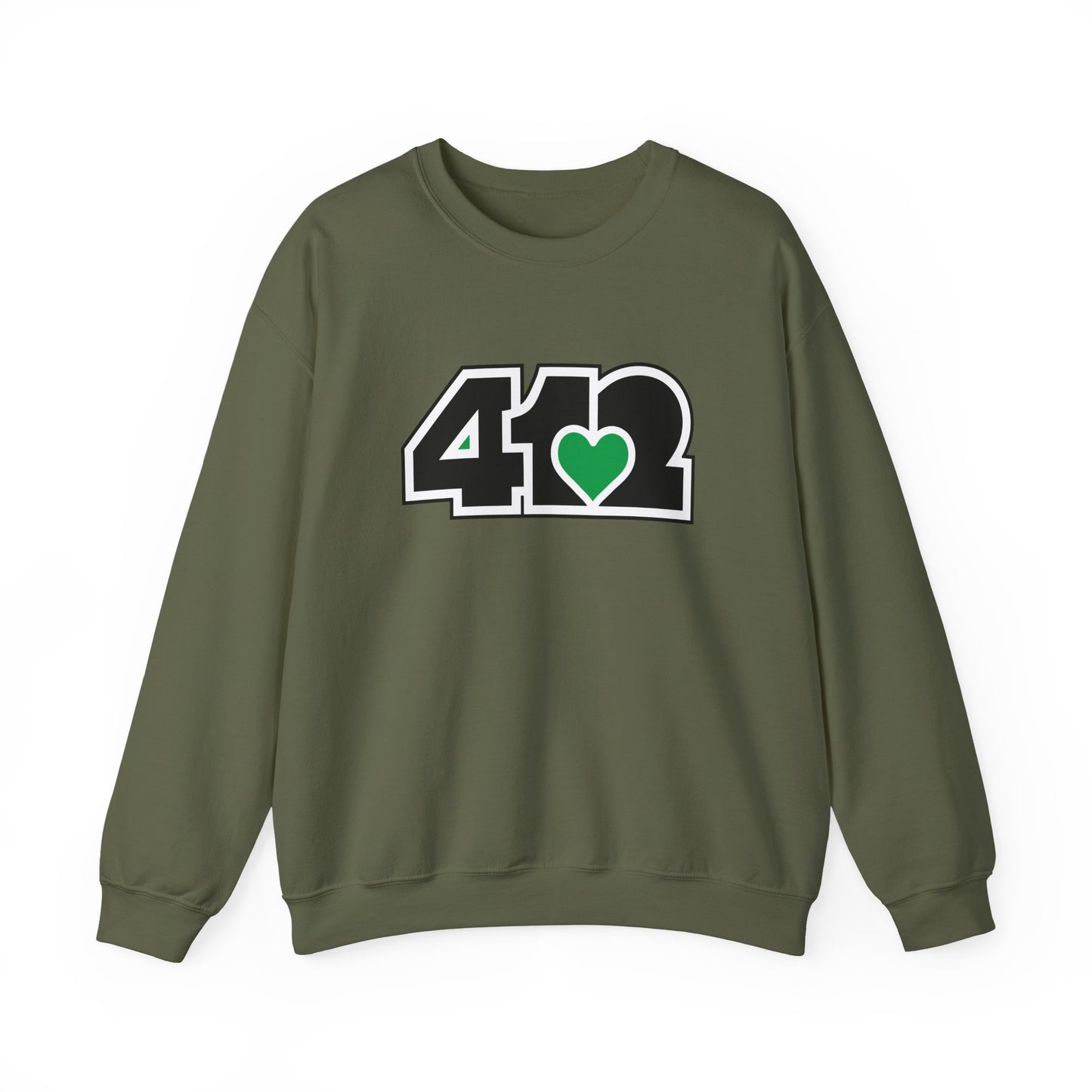 412 Crew Neck Sweatshirt - Green Heart, Black Logo