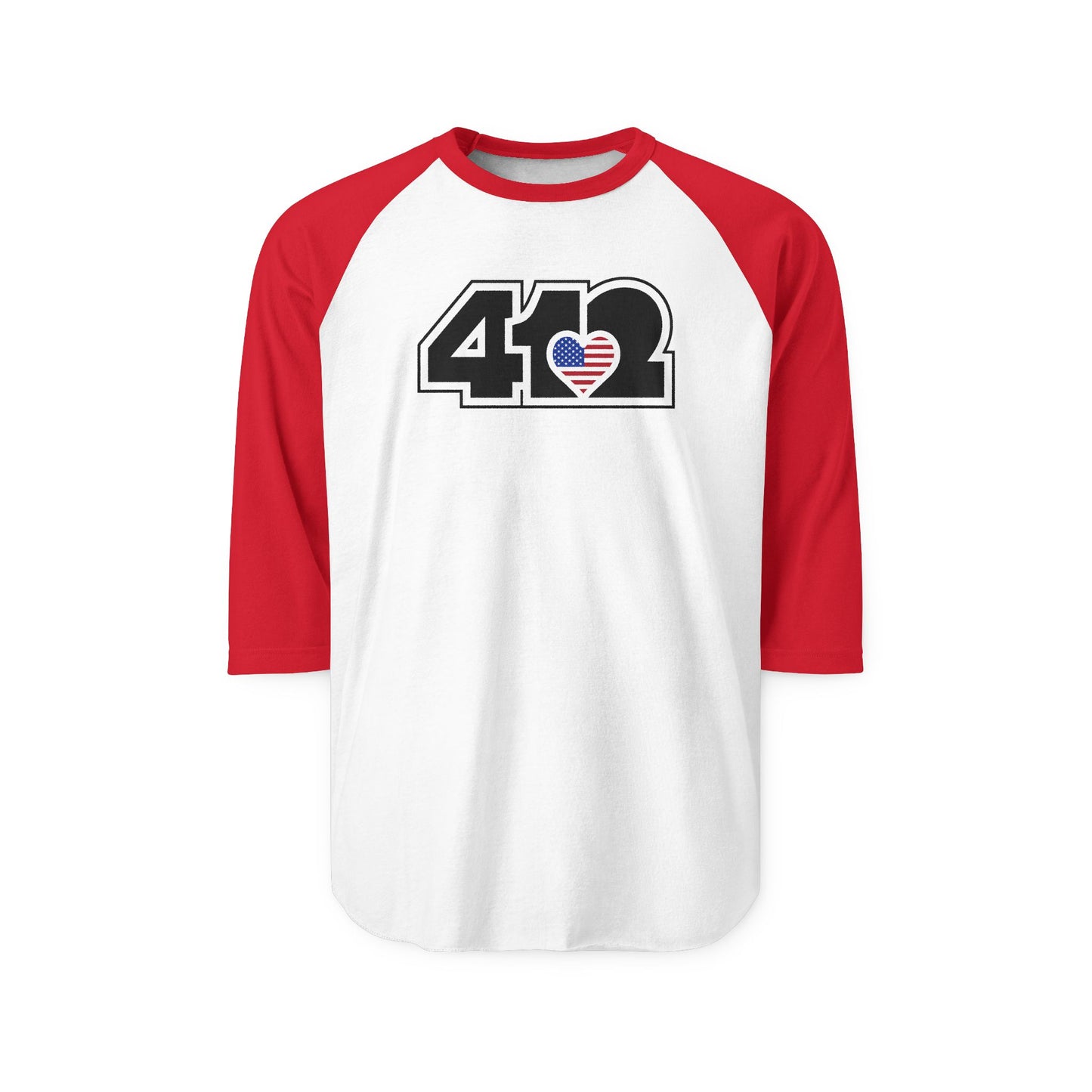 412 Raglan Baseball Tee - Stars & Stripes Heart, Black Logo