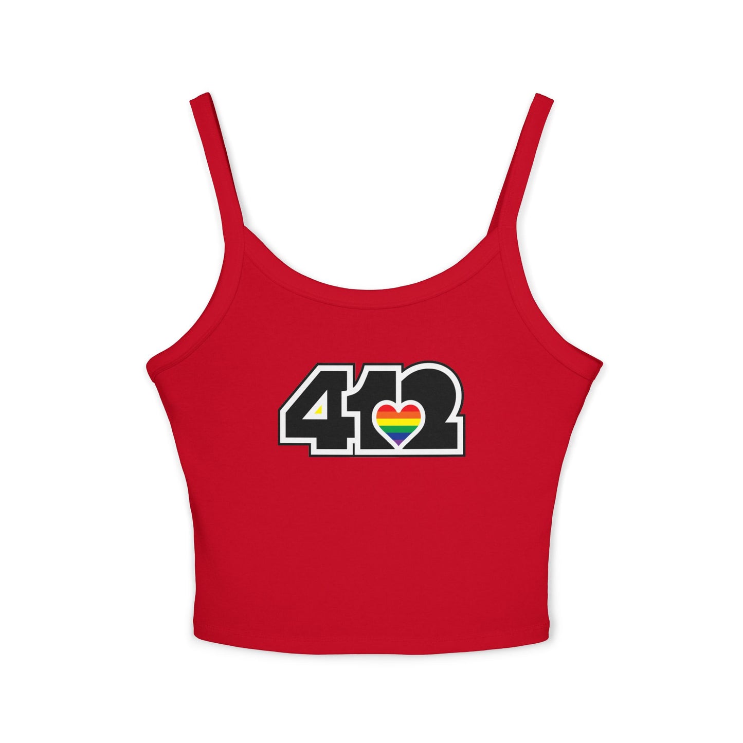 412 Women’s Camisole – Rainbow Heart, Black Logo