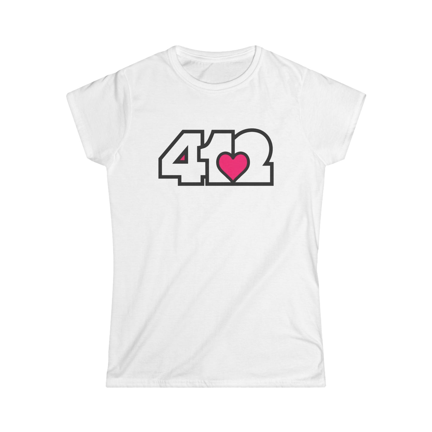 412 Women's Softstyle Tee - Pink Heart, White Logo
