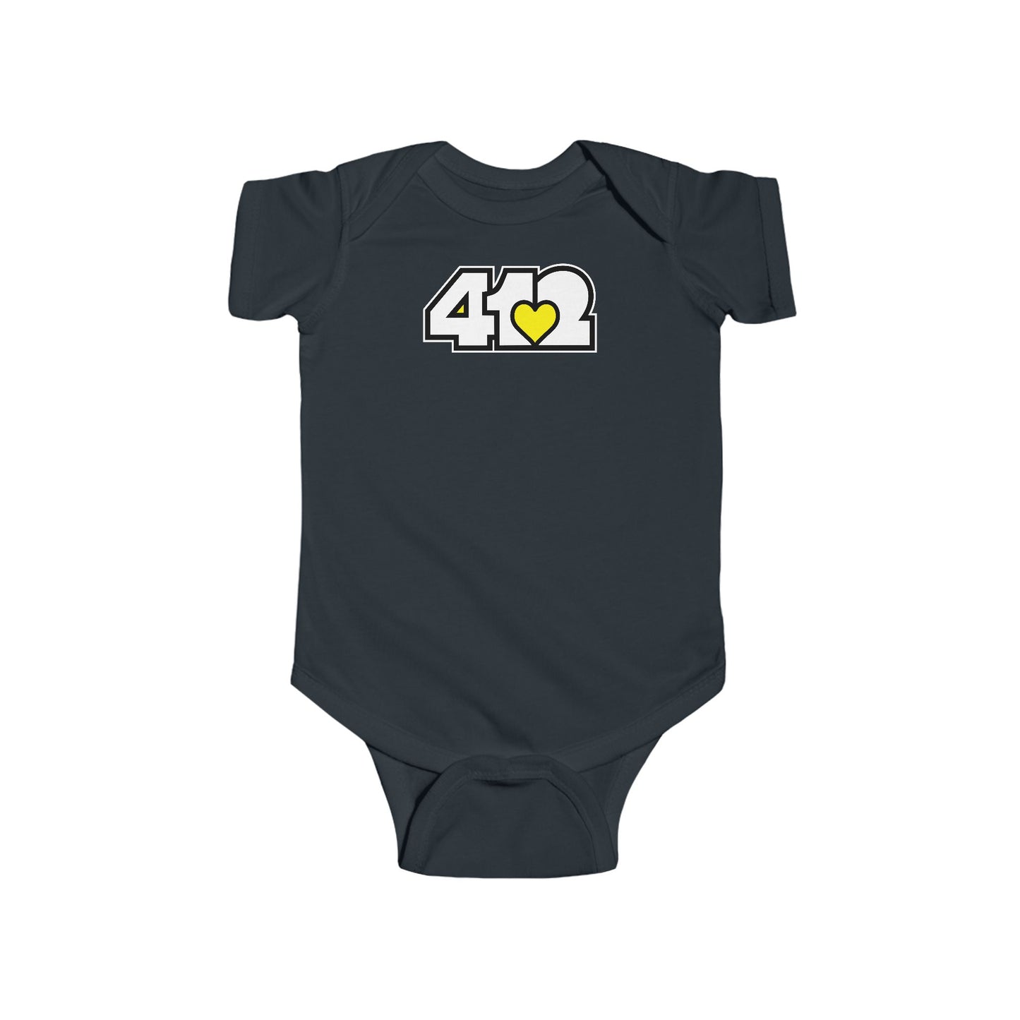 412 Infant Bodysuit - Yellow Heart, White Logo