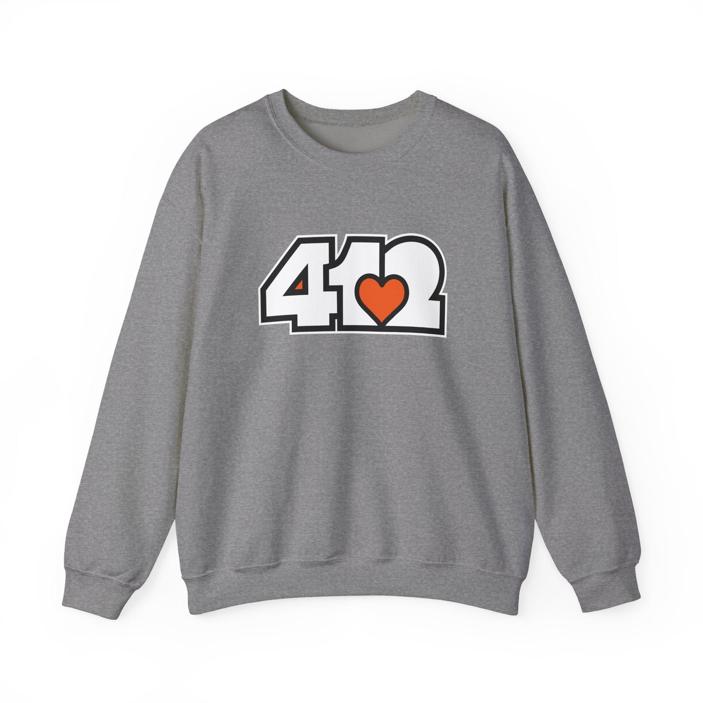 412 Crew Neck Sweatshirt - Orange Heart, White Logo