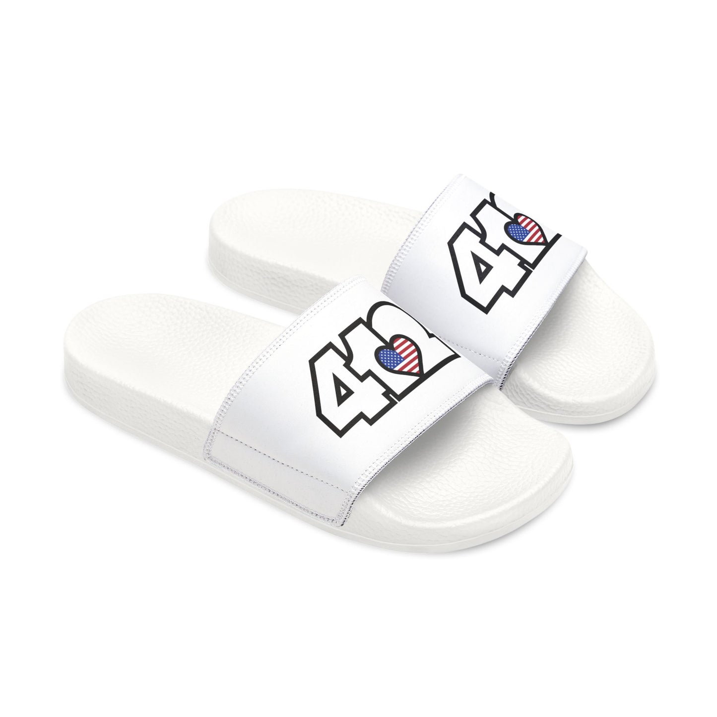 412 Men's Slides - Stars & Stripes Heart, White Logo