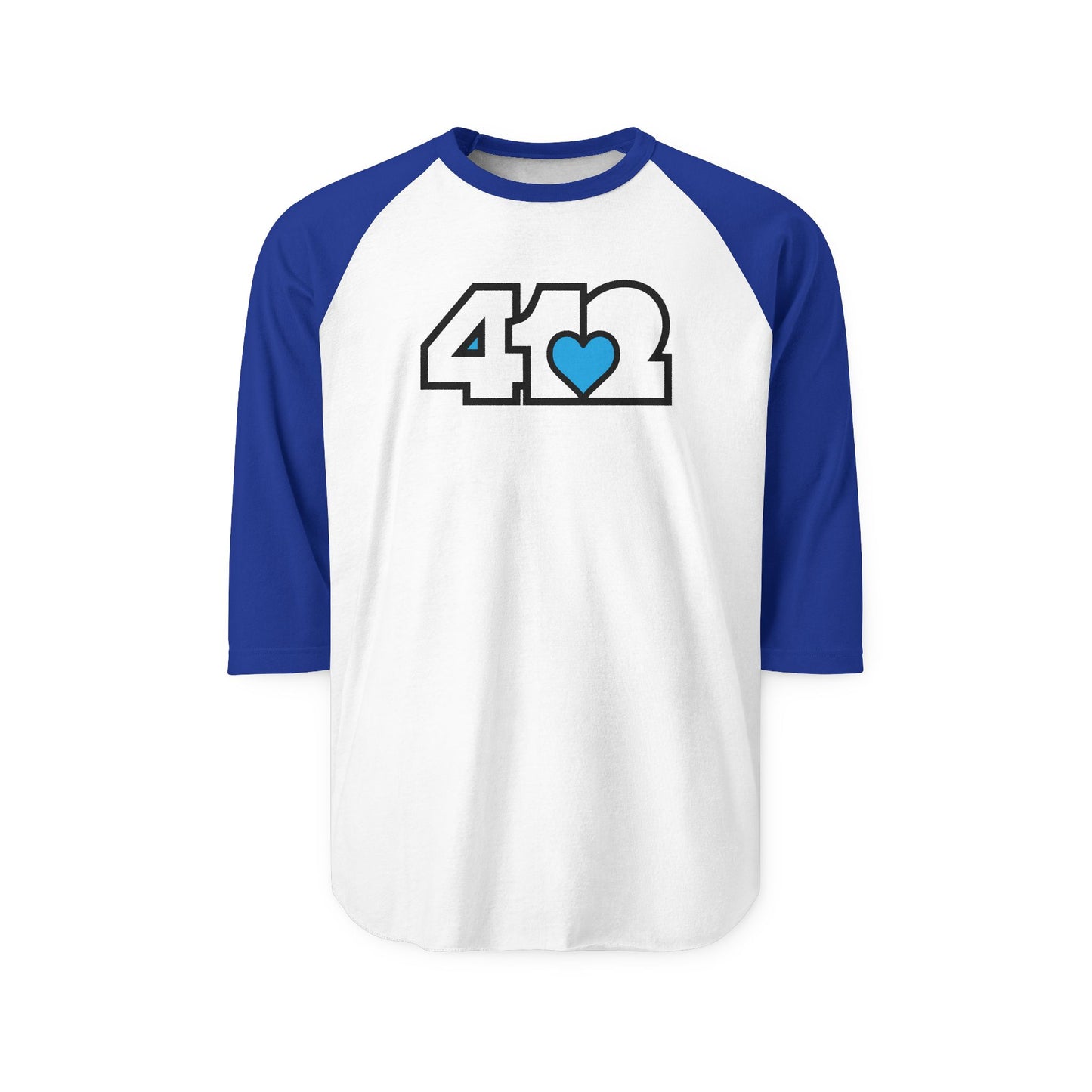 412 Raglan Baseball Tee - Blue Heart, White Logo