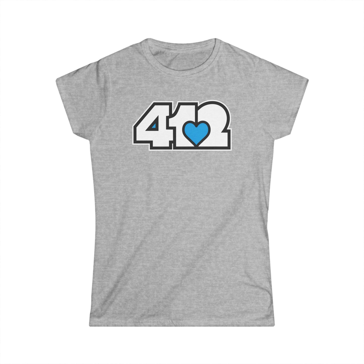 412 Women's Softstyle Tee - Blue Heart, White Logo