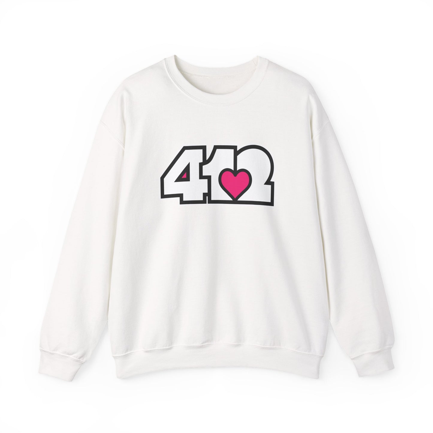 412 Crew Neck Sweatshirt - Pink Heart, White Logo