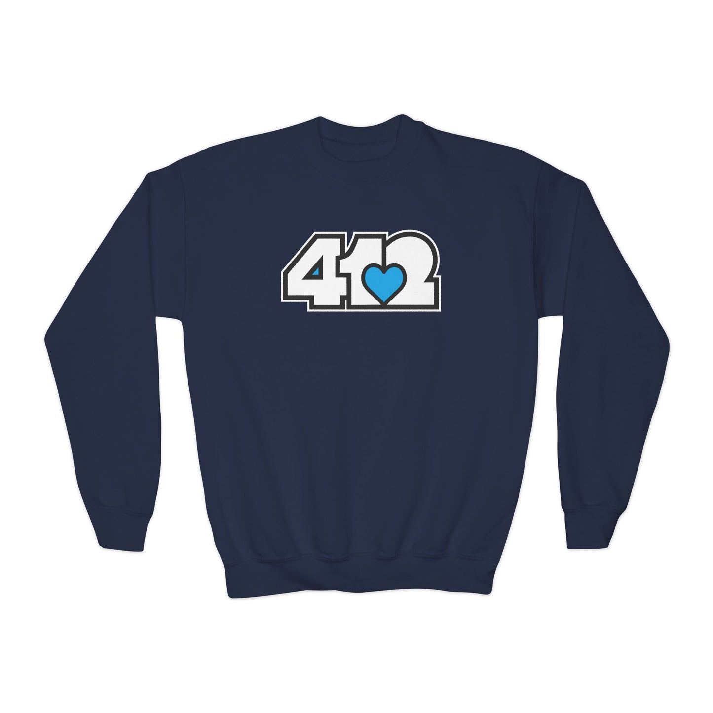 412 Crew Neck Youth Sweatshirt - Blue Heart, White Logo