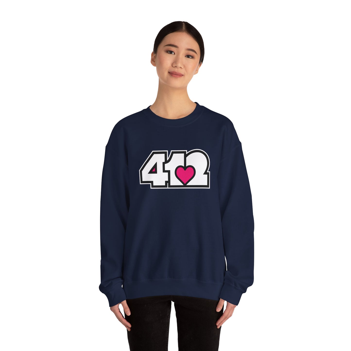 412 Crew Neck Sweatshirt - Pink Heart, White Logo
