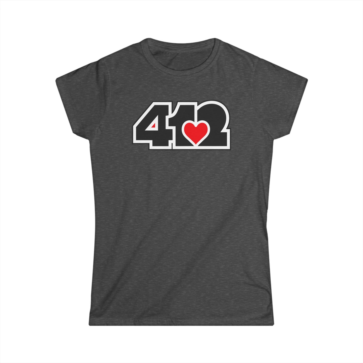 412 Women's Softstyle Tee - Red Heart, Black Logo