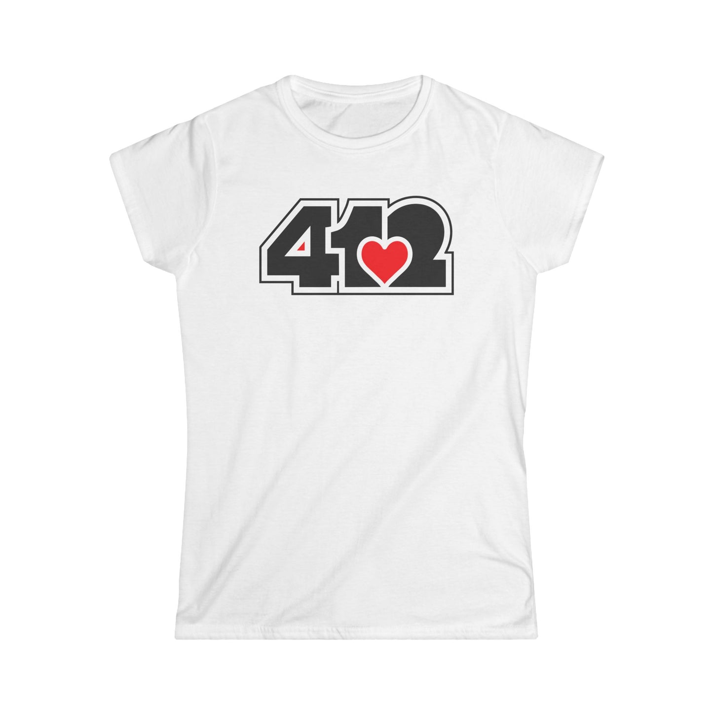 412 Women's Softstyle Tee - Red Heart, Black Logo