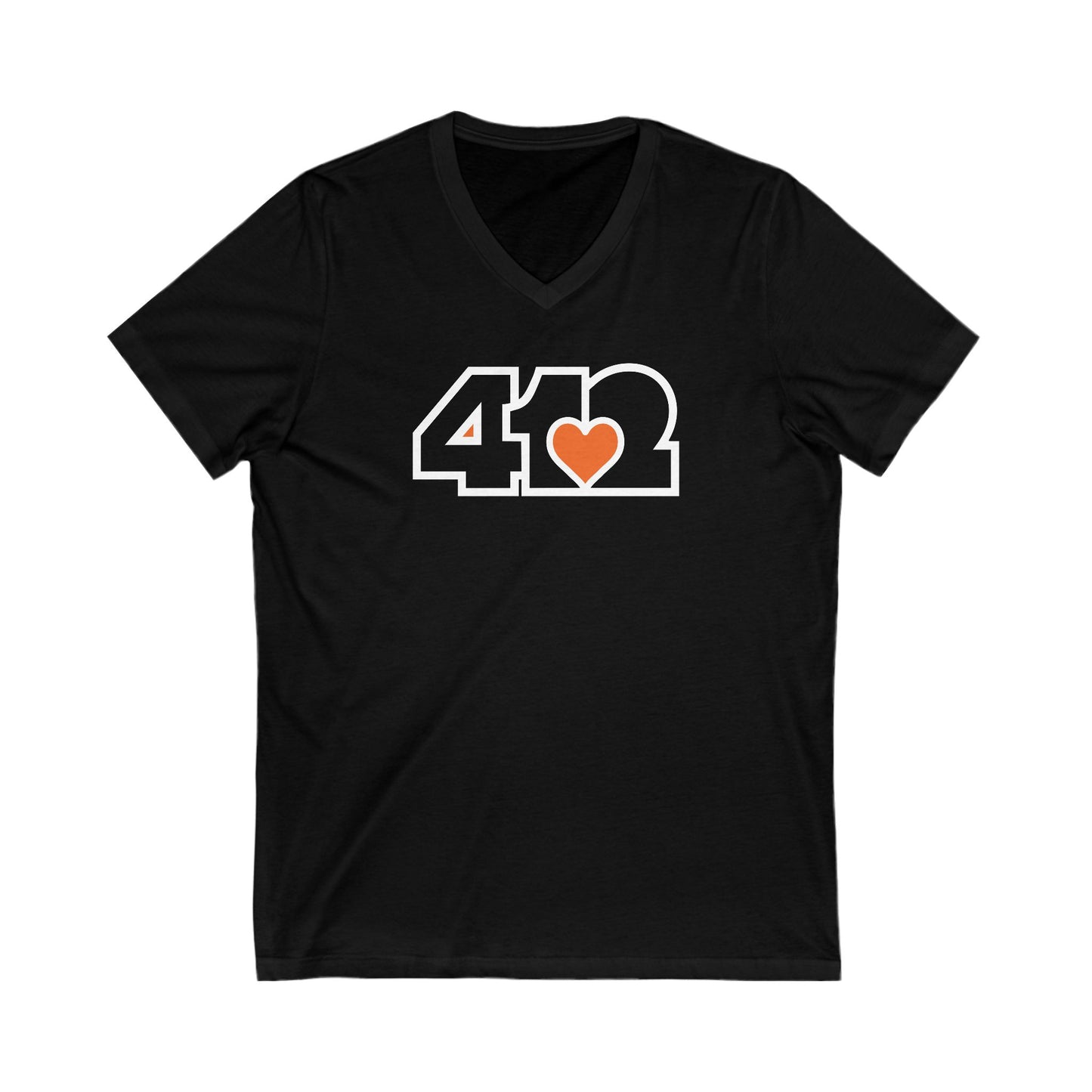 412 Women's V-Neck - Orange Heart, Black Logo