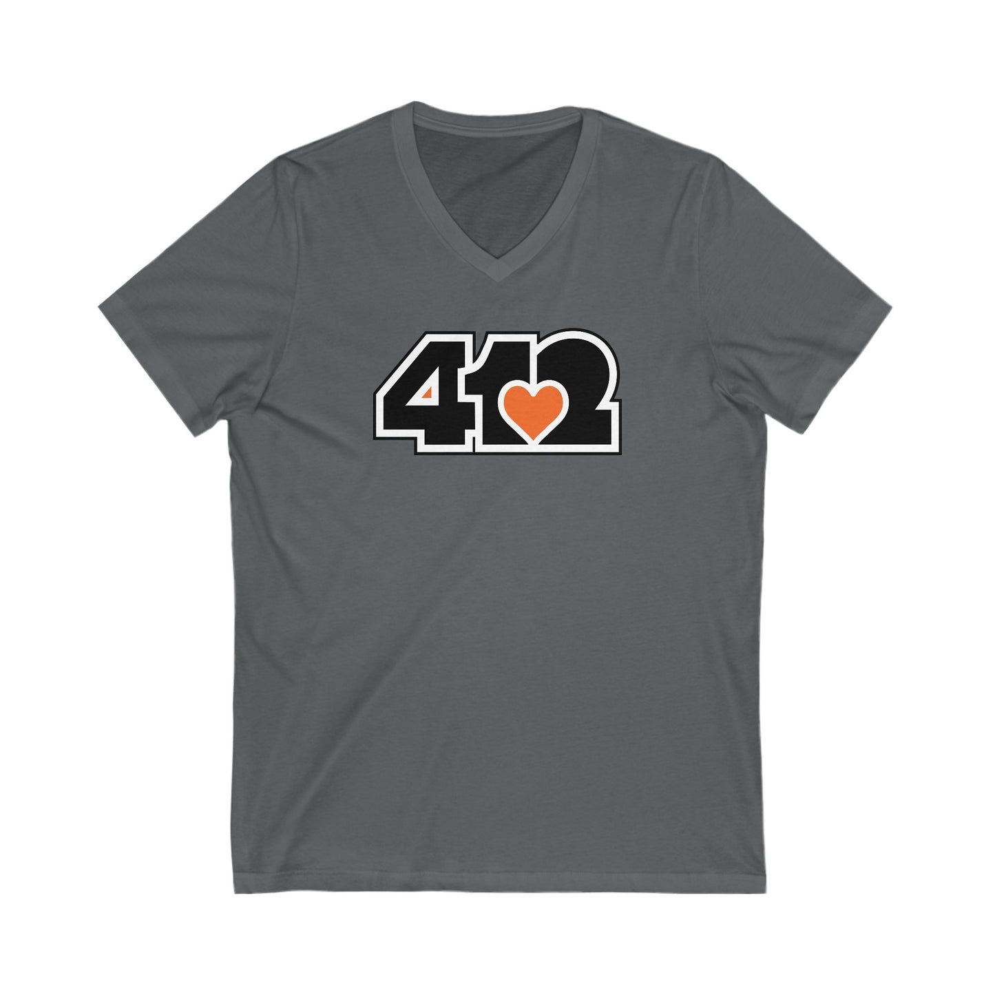 412 Women's V-Neck - Orange Heart, Black Logo