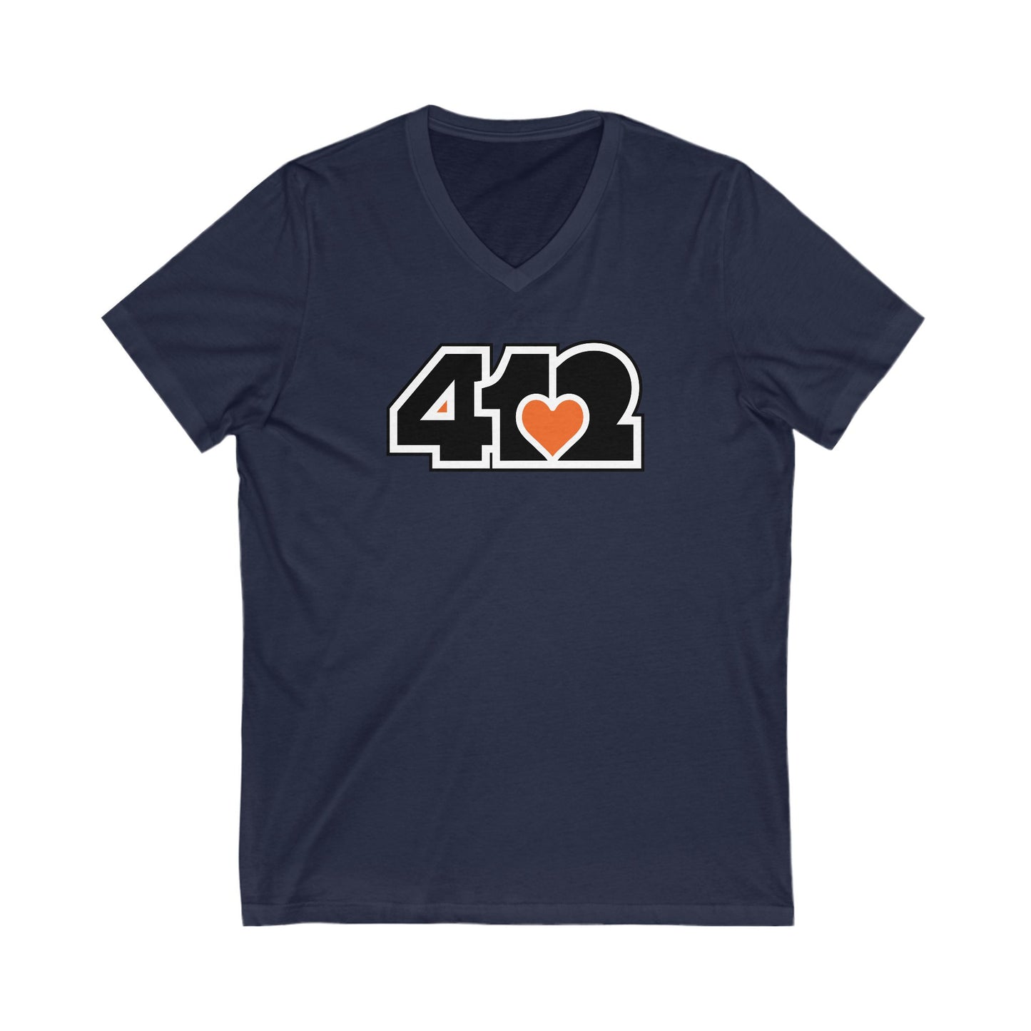 412 Women's V-Neck - Orange Heart, Black Logo