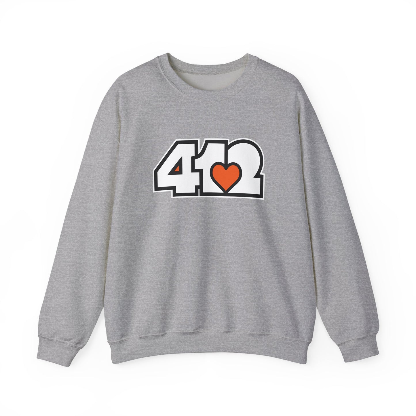 412 Crew Neck Sweatshirt - Orange Heart, White Logo