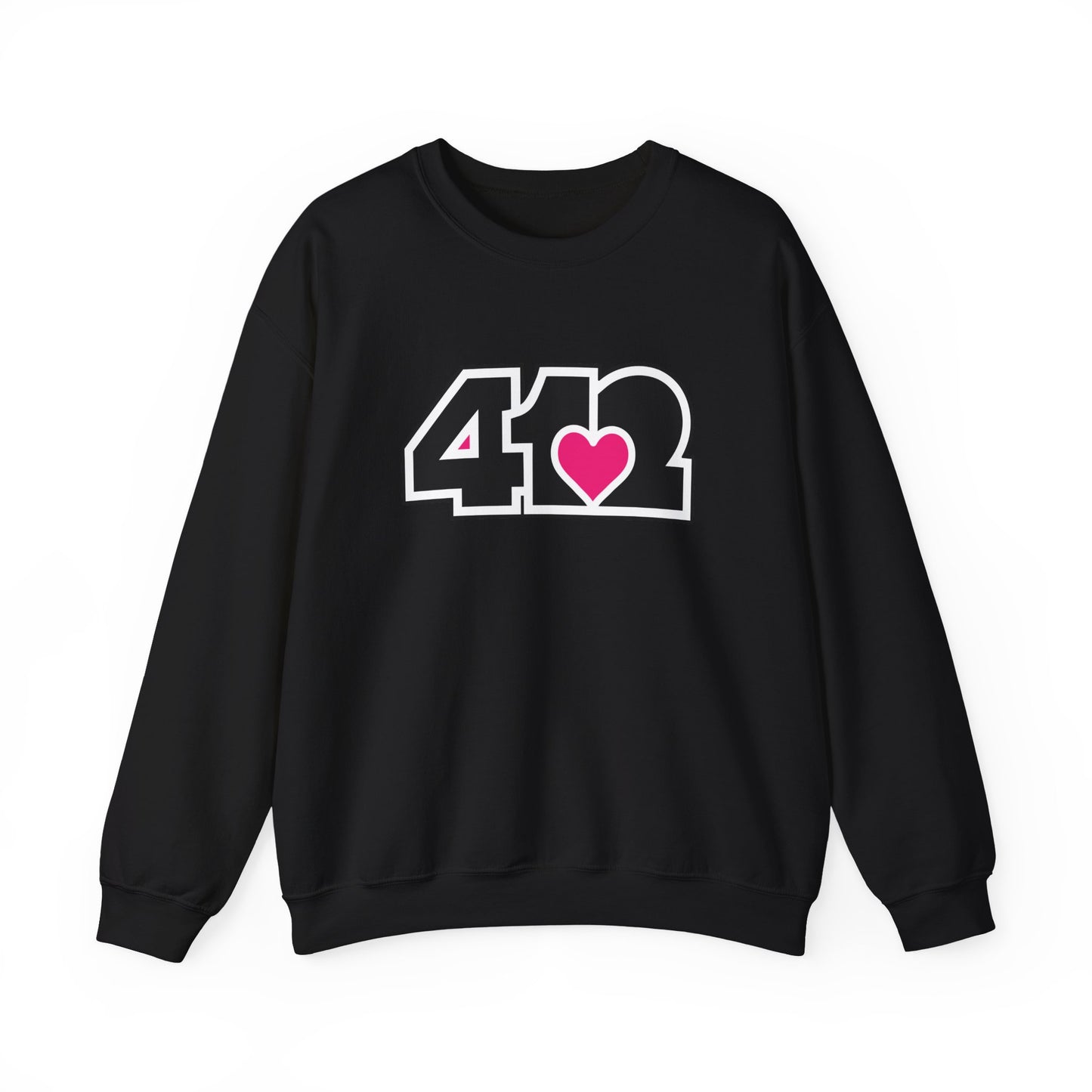 412 Crew Neck Sweatshirt - Pink Heart, Black Logo