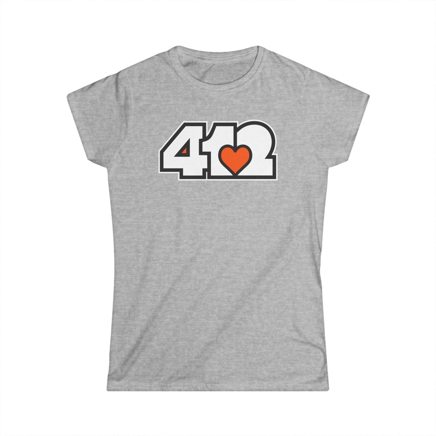 412 Women's Softstyle Tee - Orange Heart, White Logo