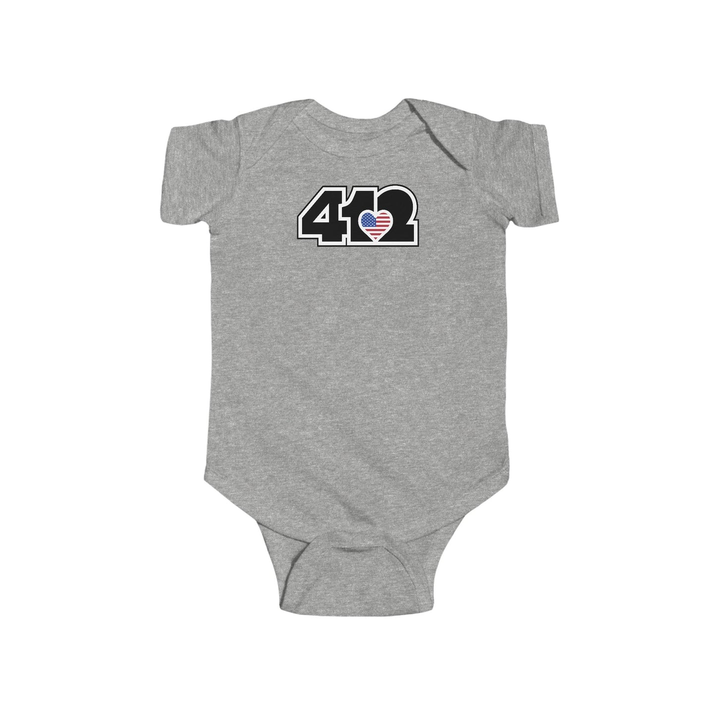 412 Infant Bodysuit - Stars & Stripes Heart, Black Logo