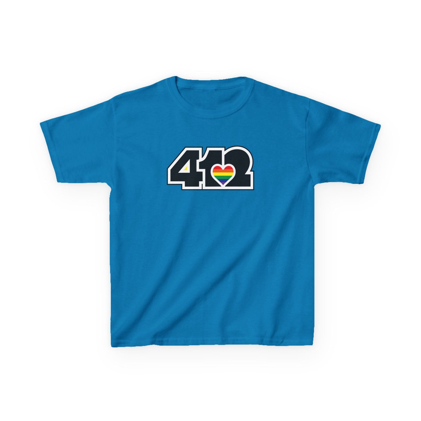 412 Kids Cotton Tee - Rainbow Heart, Black Logo