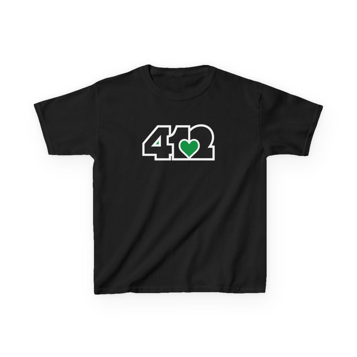 412 Kids Cotton Tee - Green Heart, Black Logo
