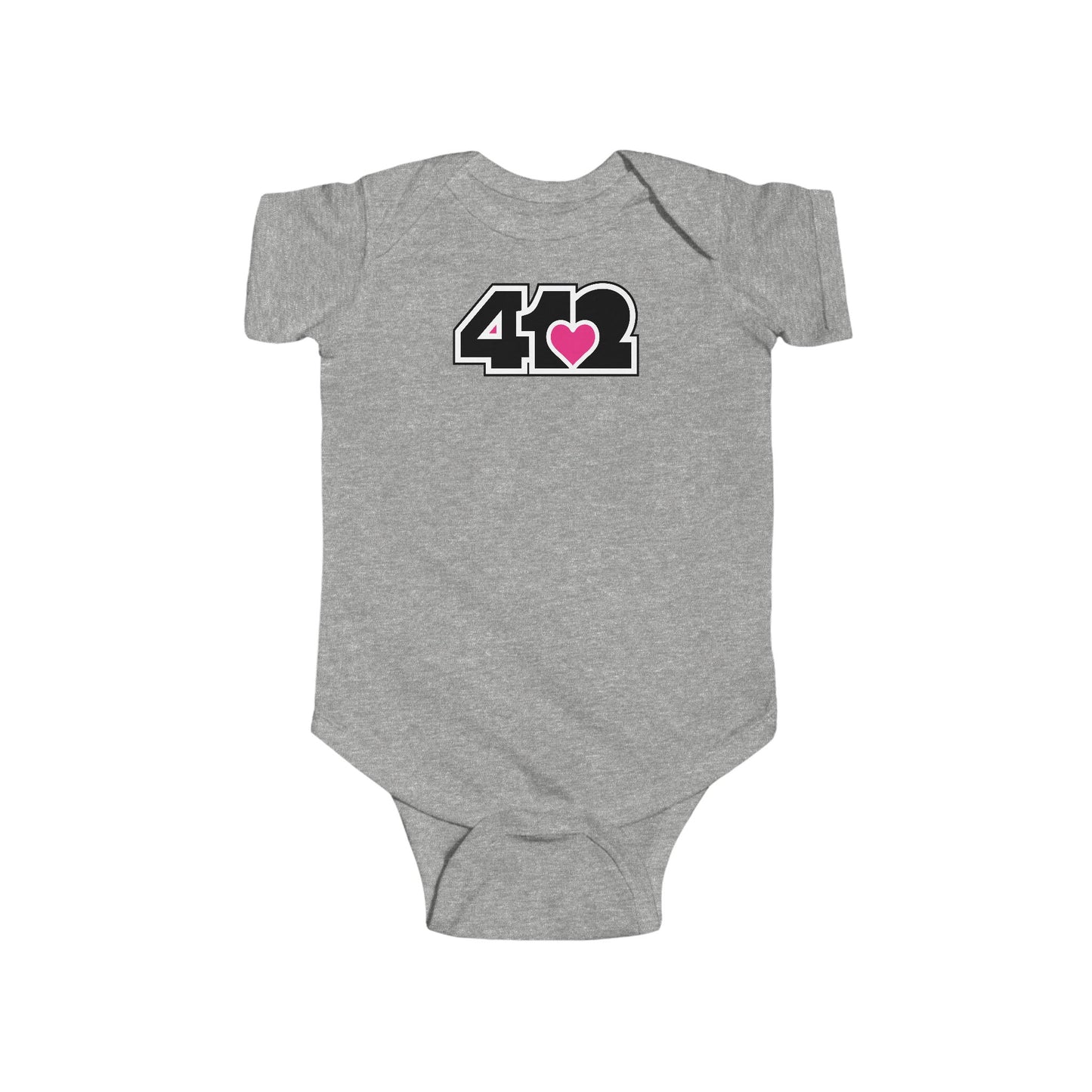 412 Infant Bodysuit - Pink Heart, Black Logo