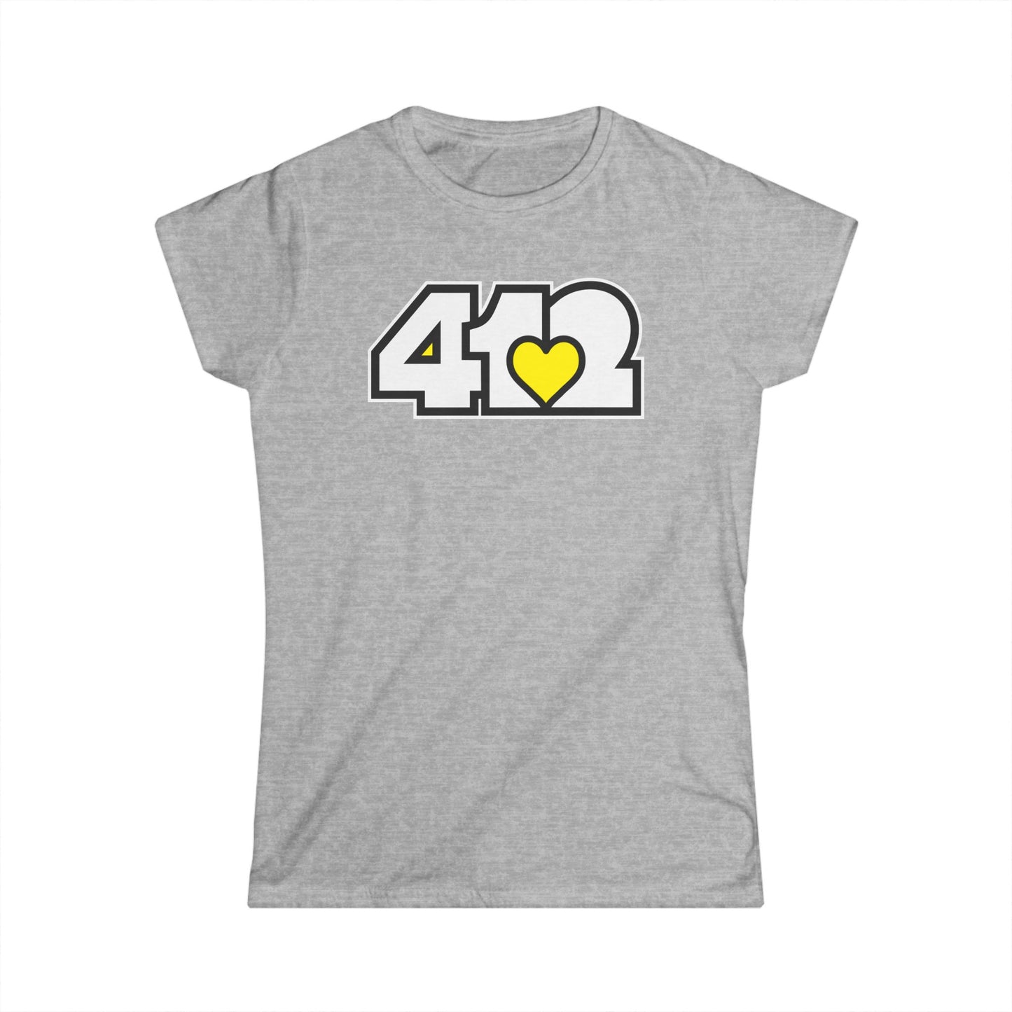 412 Women's Softstyle Tee - Yellow Heart, White Logo
