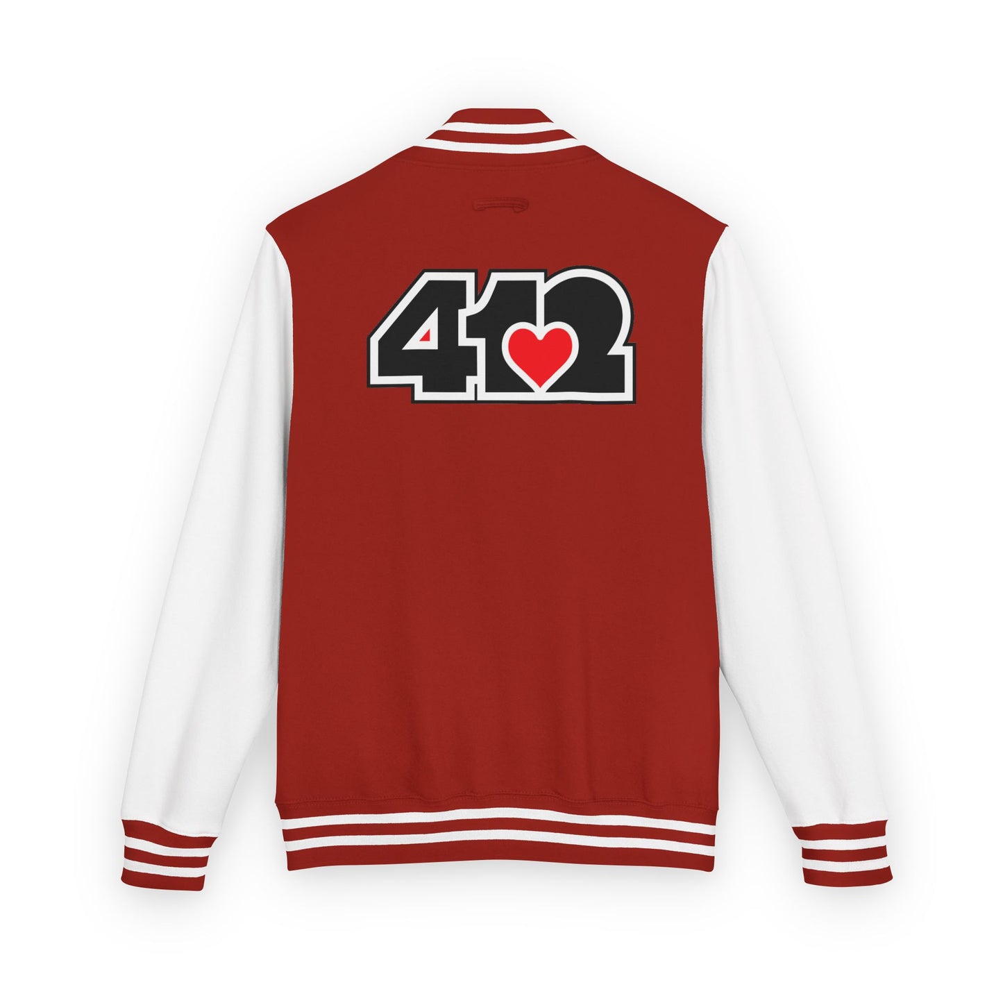 412 Embroidered Letterman Jacket - Red Heart, Black Logo