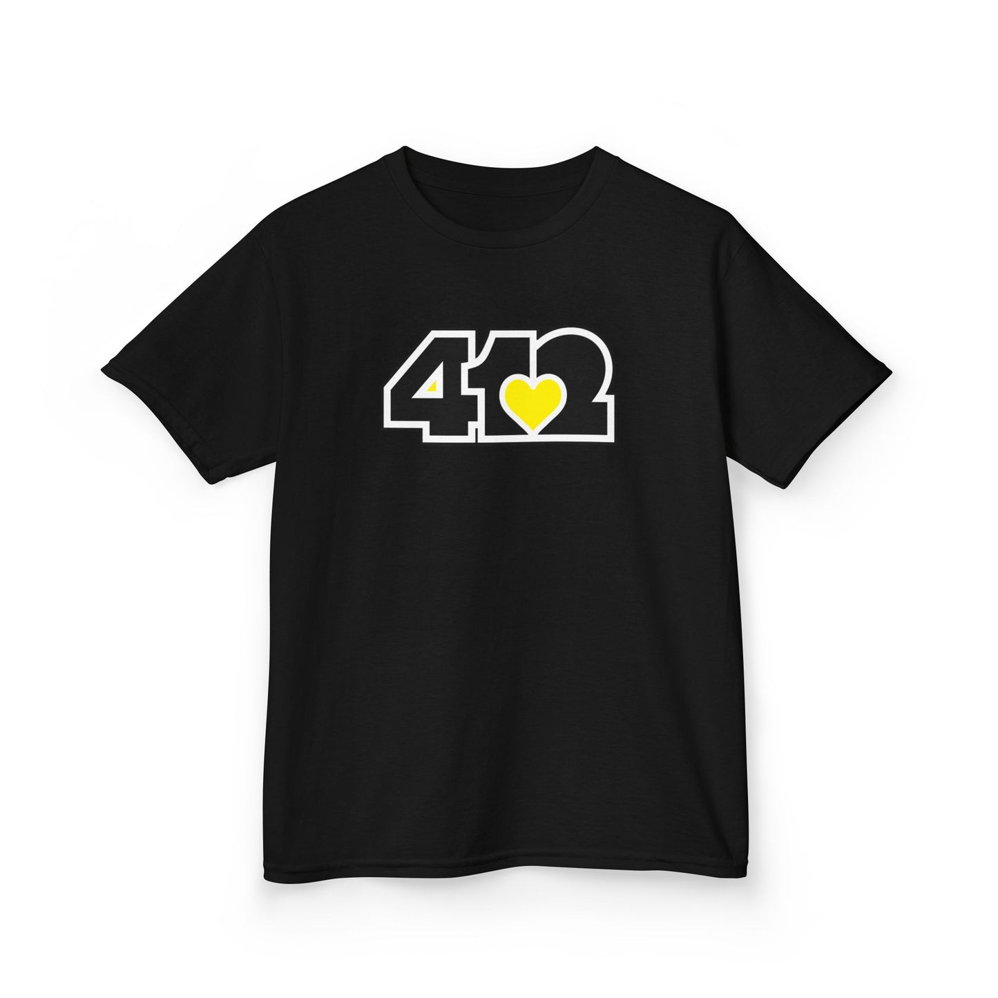 412 Kids Cotton Tee - Yellow Heart, Black Logo