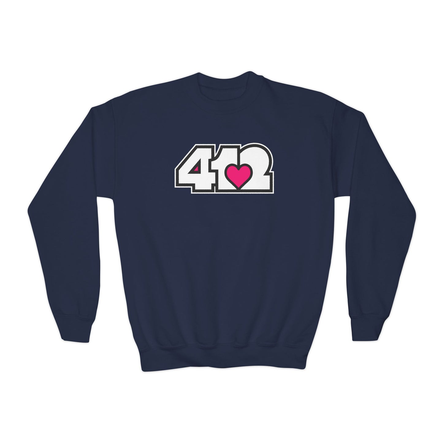 412 Crew Neck Youth Sweatshirt - Pink Heart, White Logo