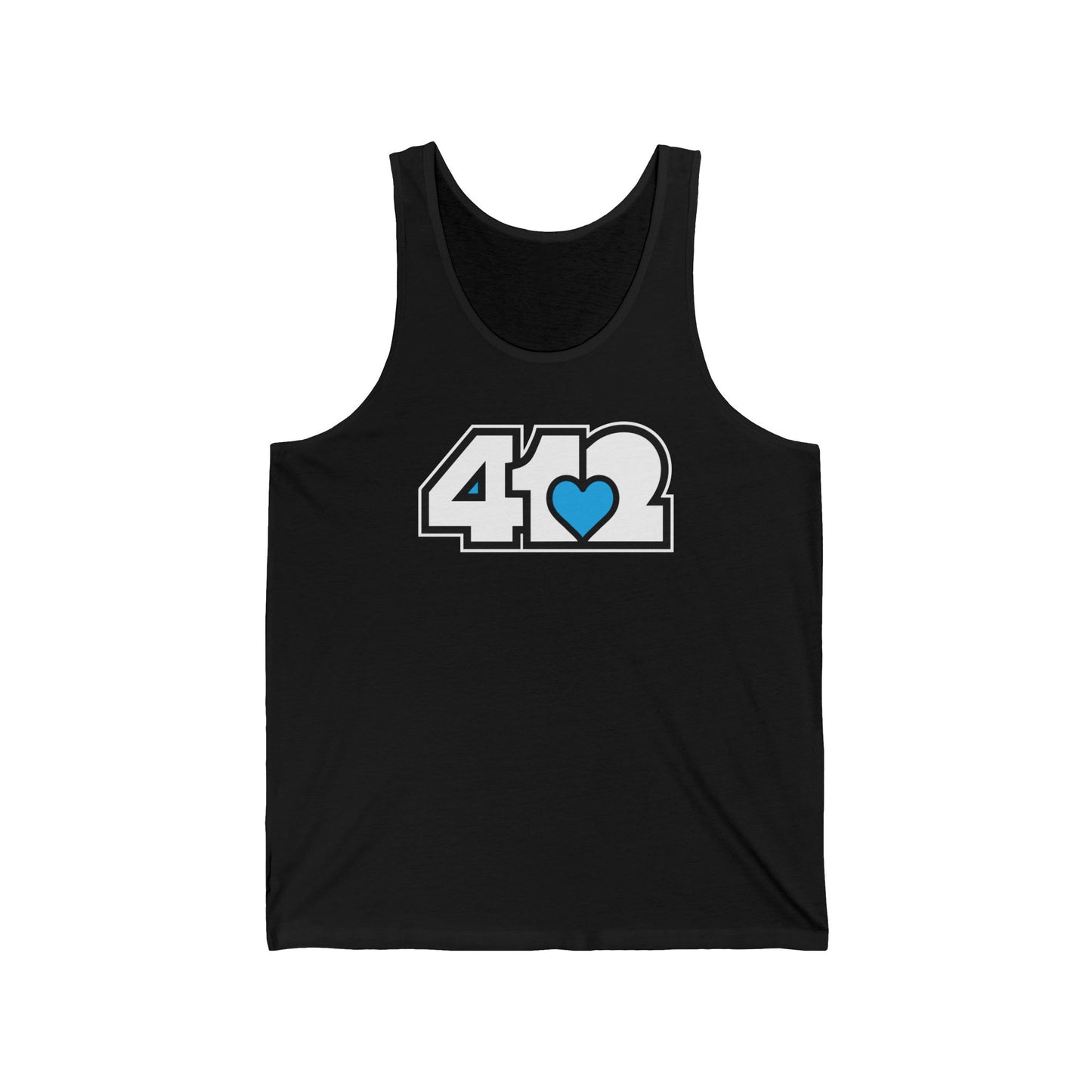412 Unisex Jersey Tank - Blue Heart, White Logo