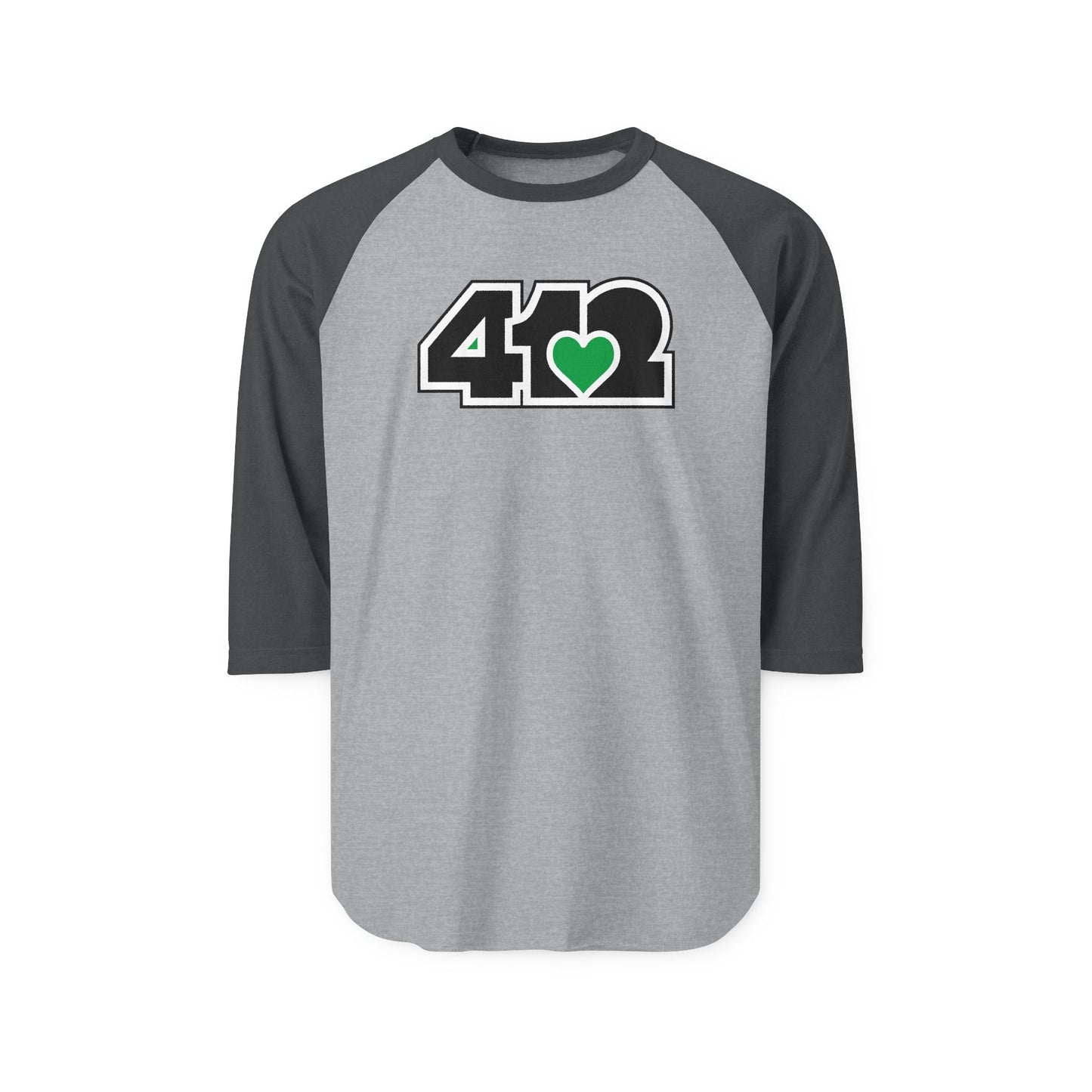 412 Raglan Baseball Tee - Green Heart, Black Logo