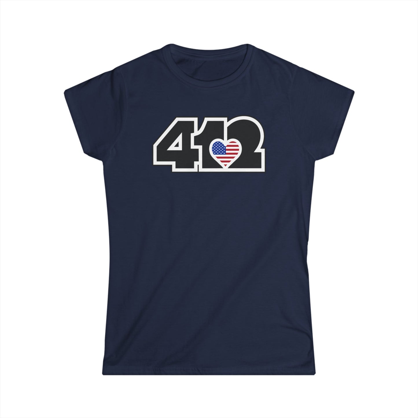 412 Women's Softstyle Tee - Stars & Stripes Heart, Black Logo